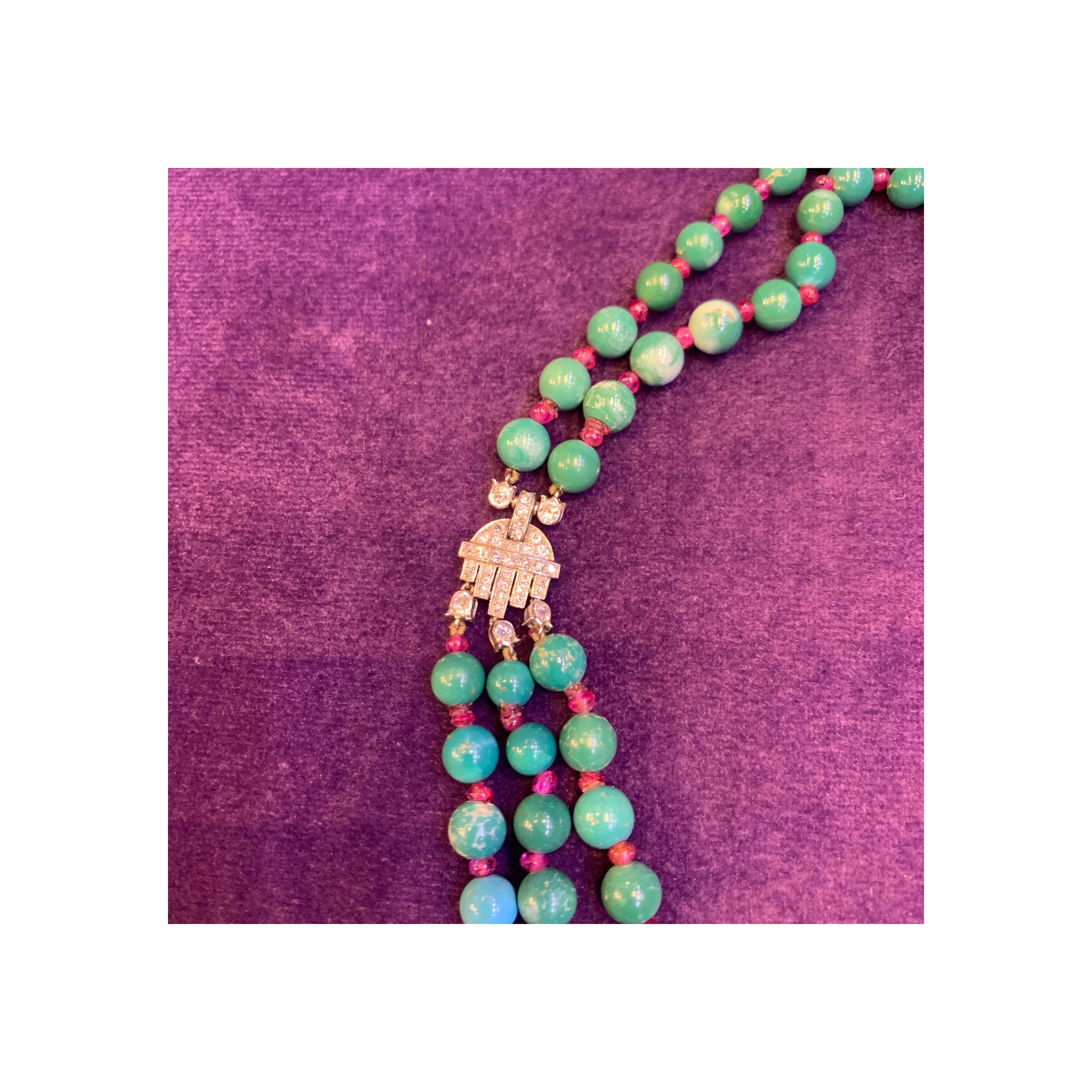 Historic Art Deco Cartier Turquoise and Ruby Bead Necklace - Image 5