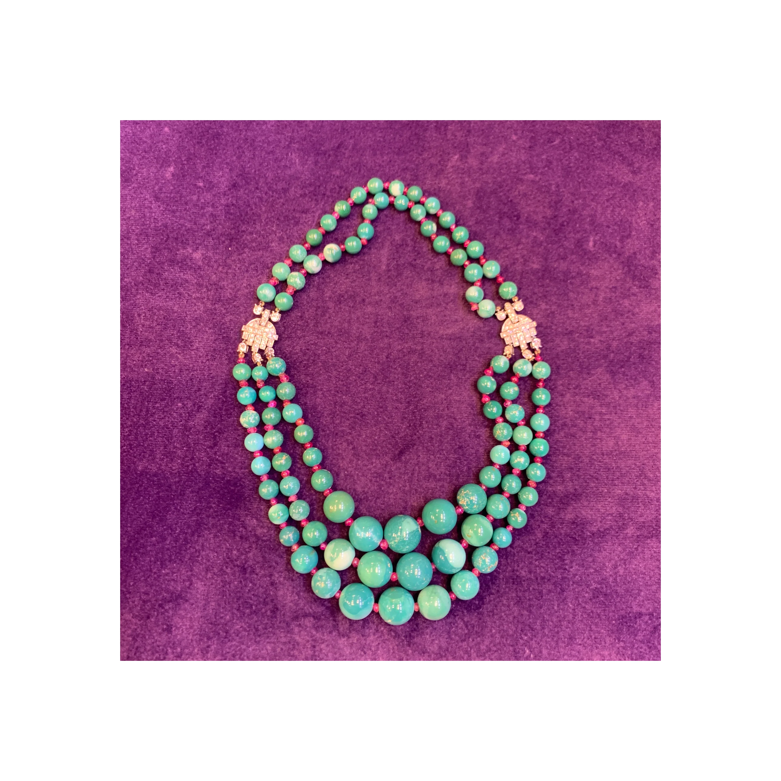 Historic Art Deco Cartier Turquoise and Ruby Bead Necklace - Image 6