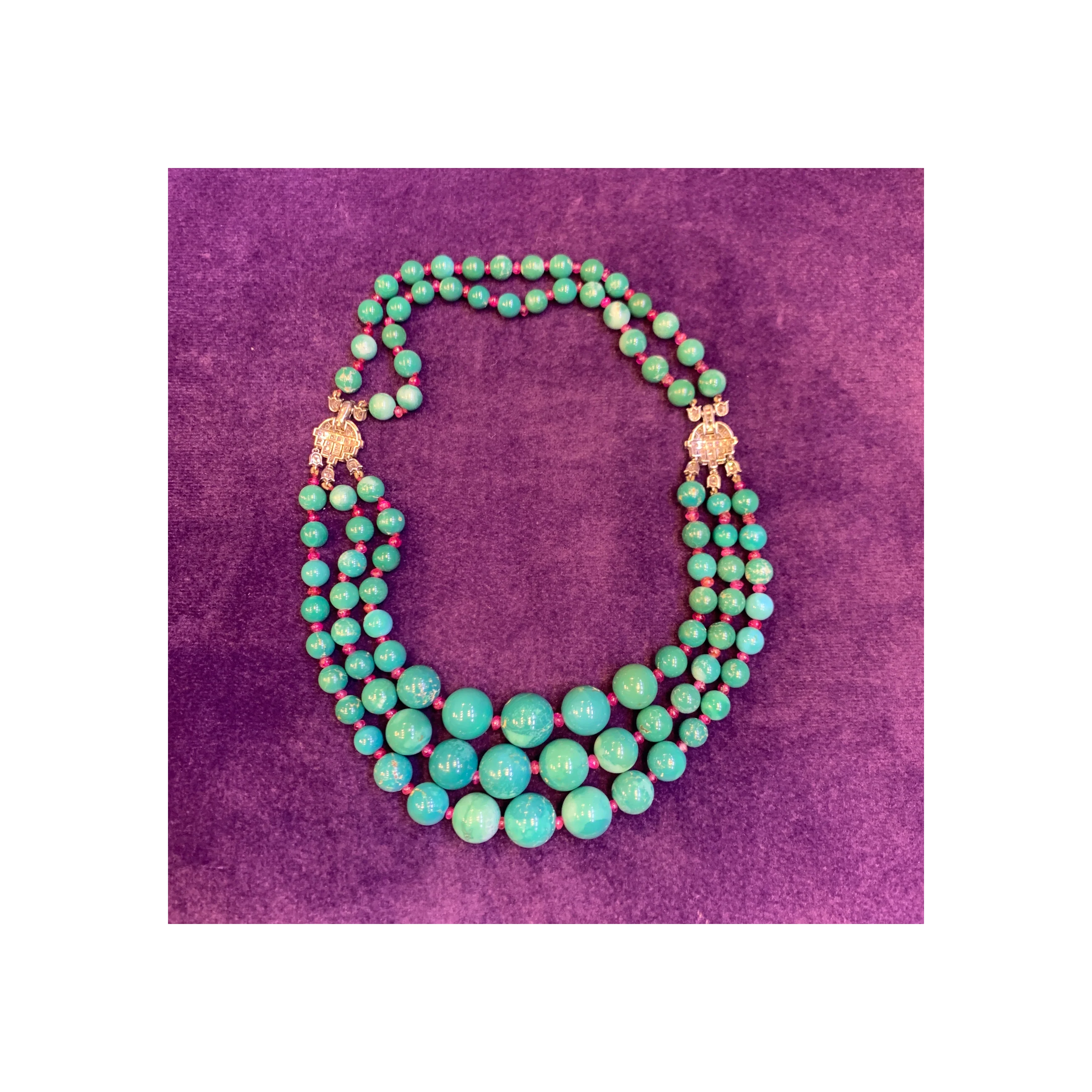 Historic Art Deco Cartier Turquoise and Ruby Bead Necklace - Image 7