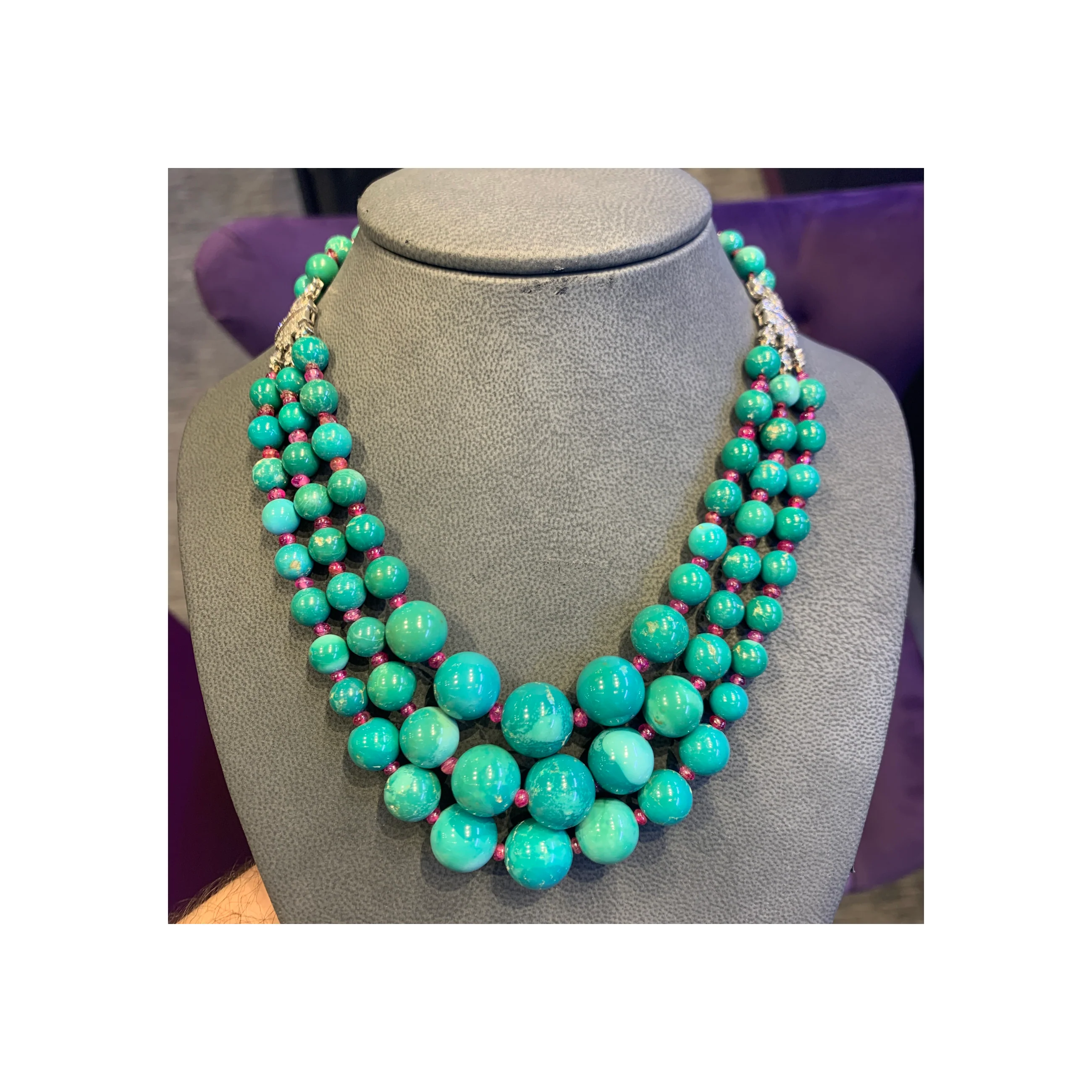 Historic Art Deco Cartier Turquoise and Ruby Bead Necklace - Image 8