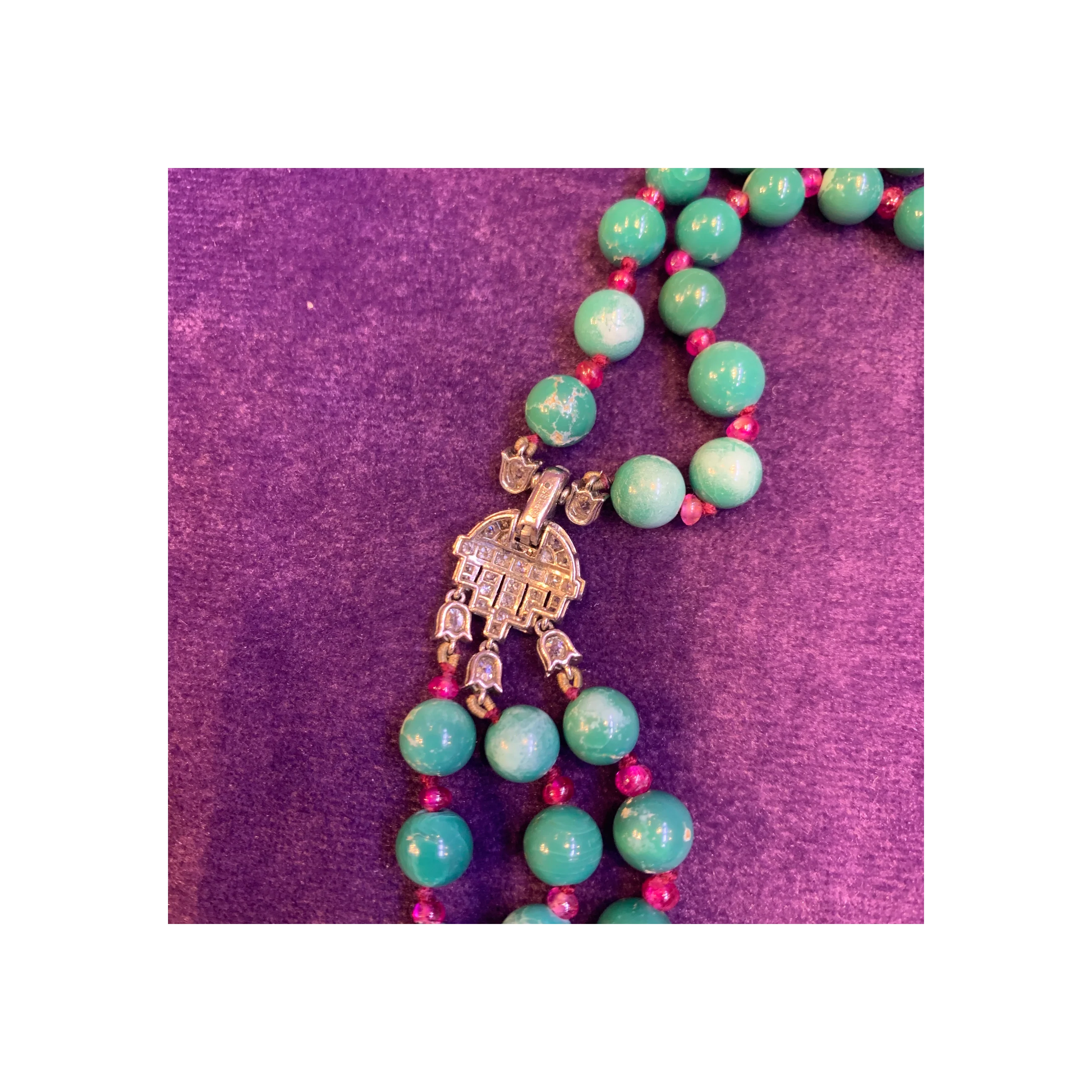 Historic Art Deco Cartier Turquoise and Ruby Bead Necklace - Image 9