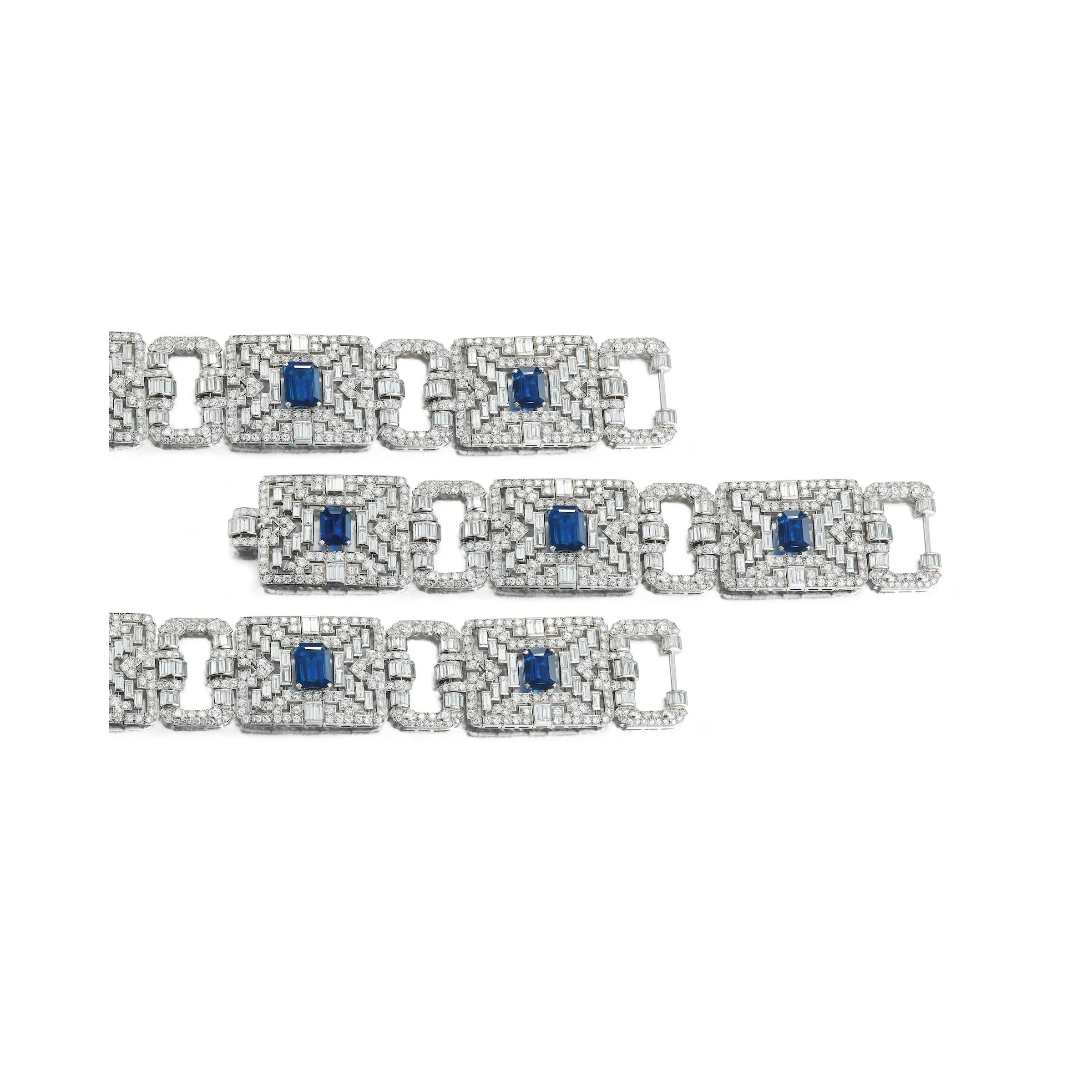 Important Wide Art Deco Diamond and Sapphire Bracelet - Image 5