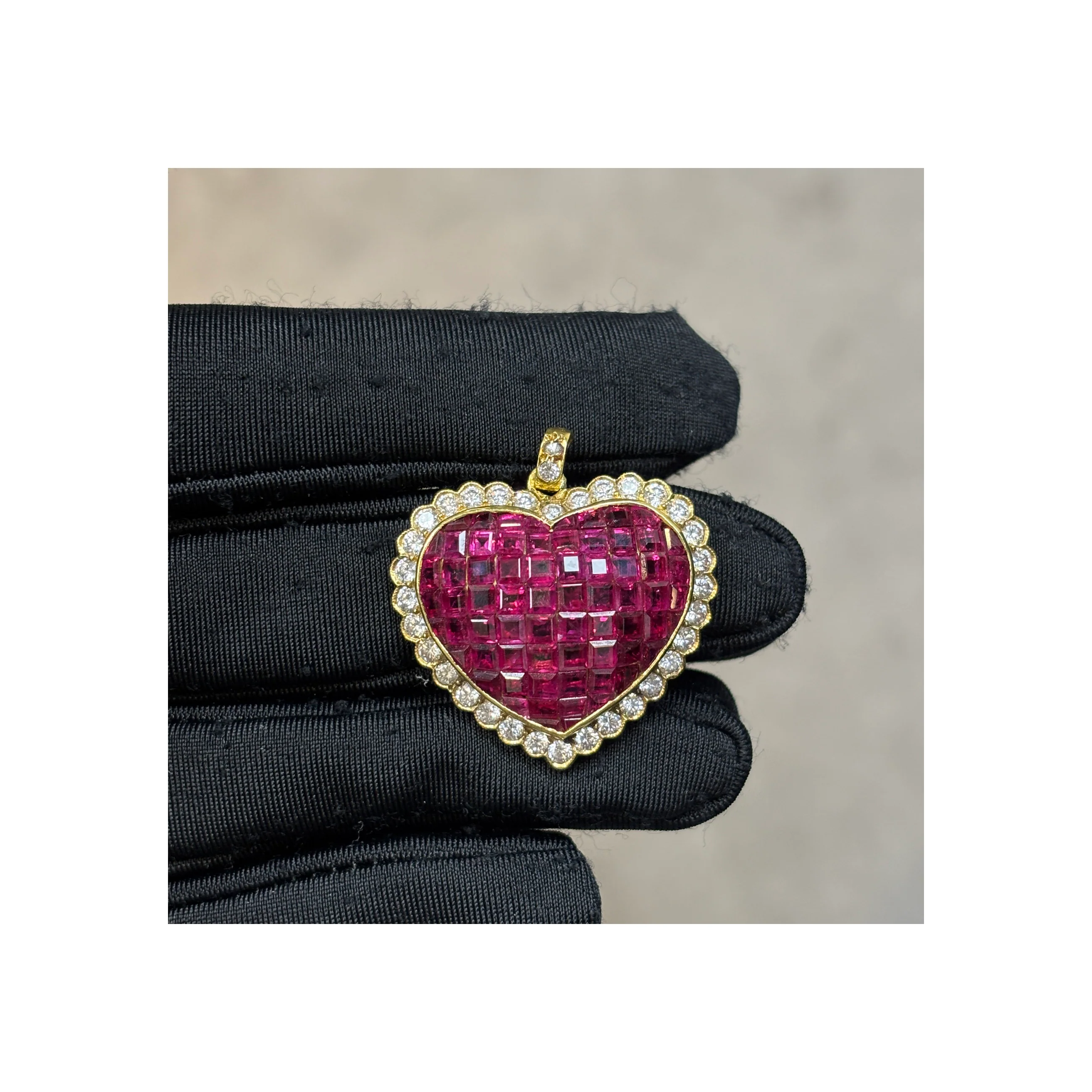Invisible Set Ruby & Diamond Heart Shape Pendant - Image 3