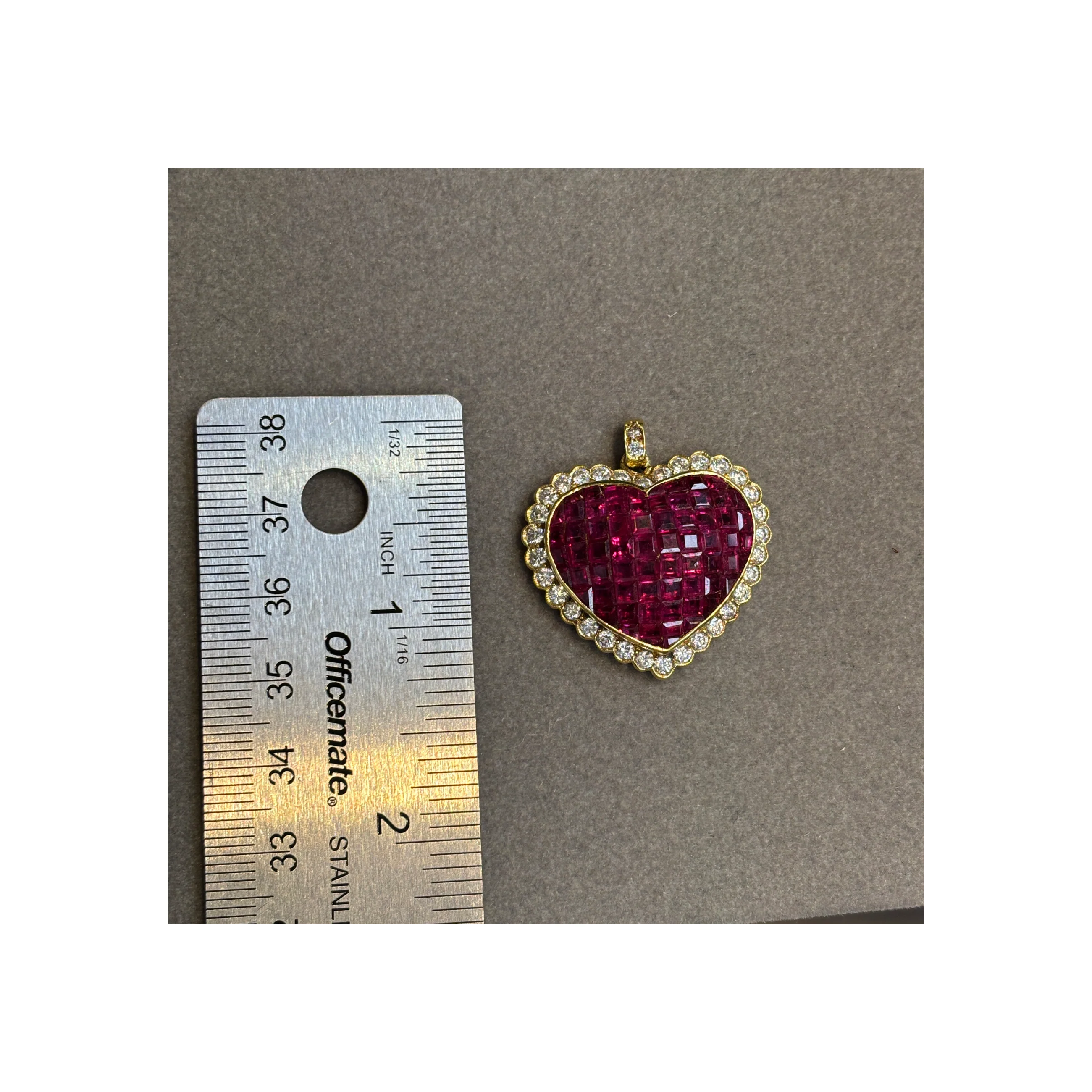 Invisible Set Ruby & Diamond Heart Shape Pendant - Image 4