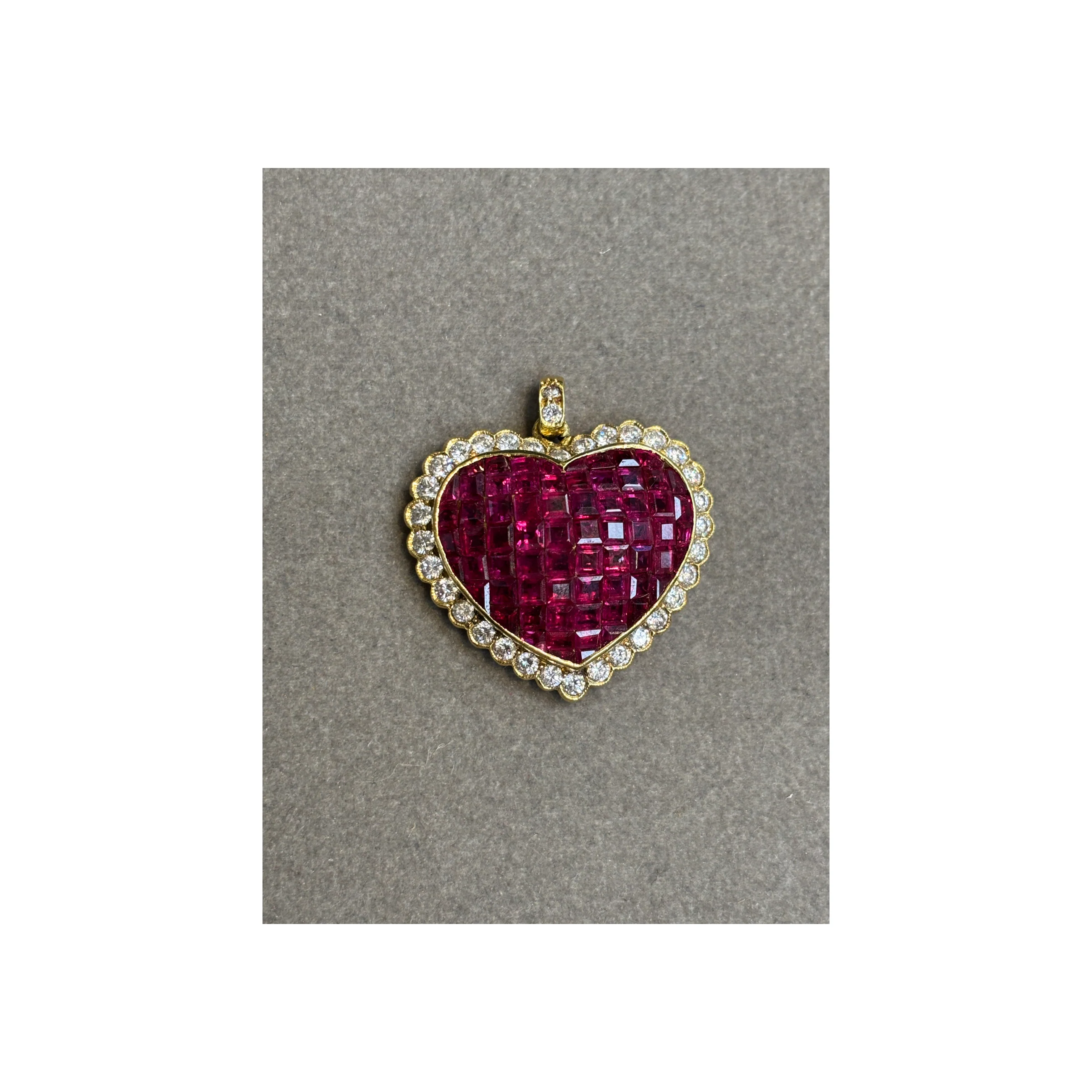 Invisible Set Ruby & Diamond Heart Shape Pendant - Image 5