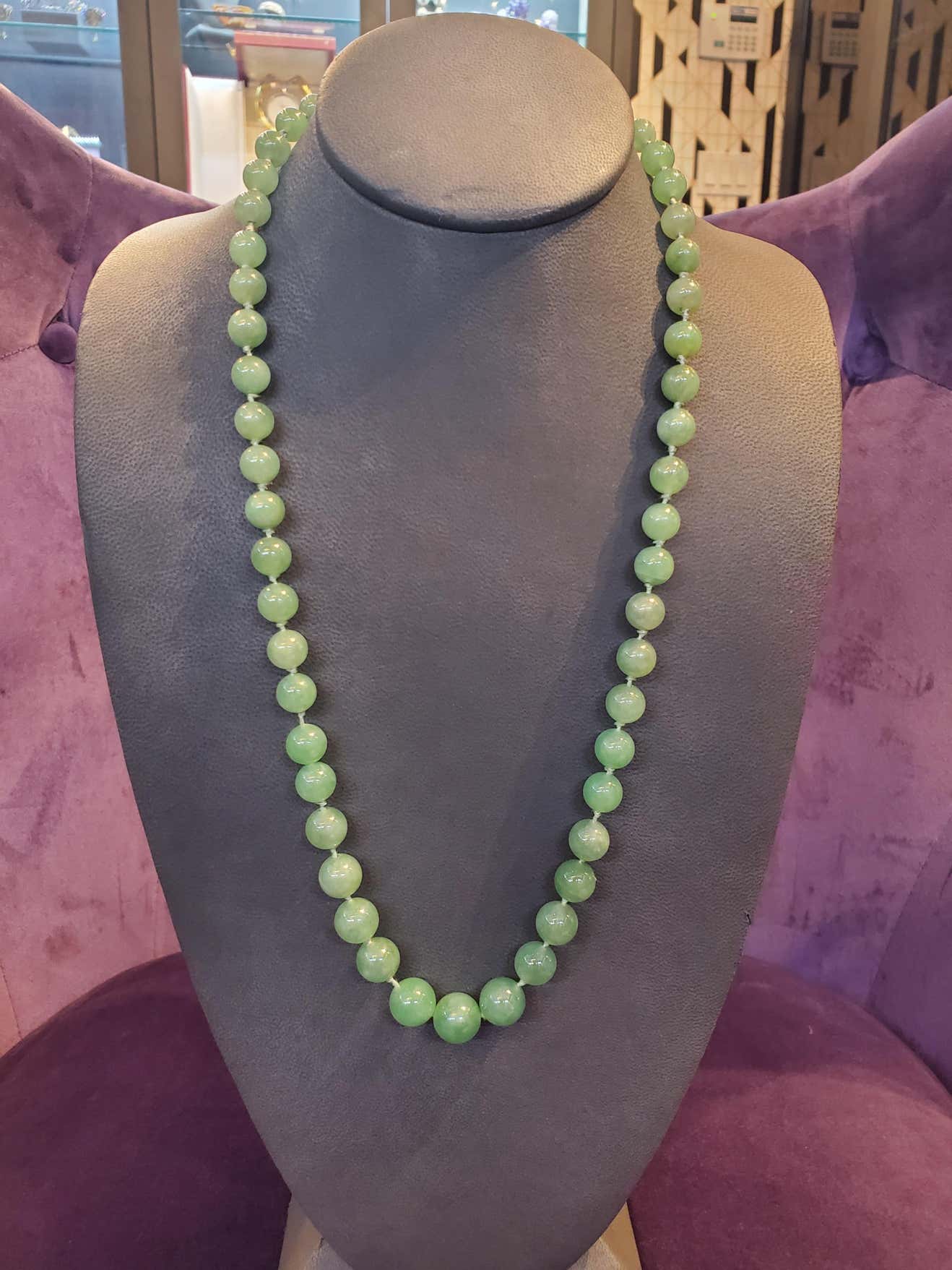 Certified Natural Jadeite Jade Bead Necklace - Image 2