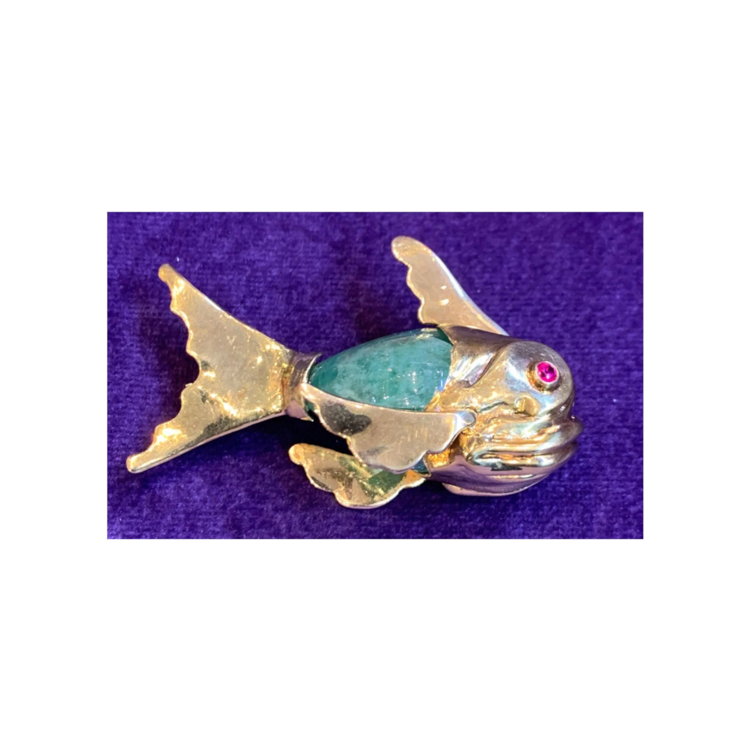 Cabochon Emerald Fish Brooch Pendant - Image 3