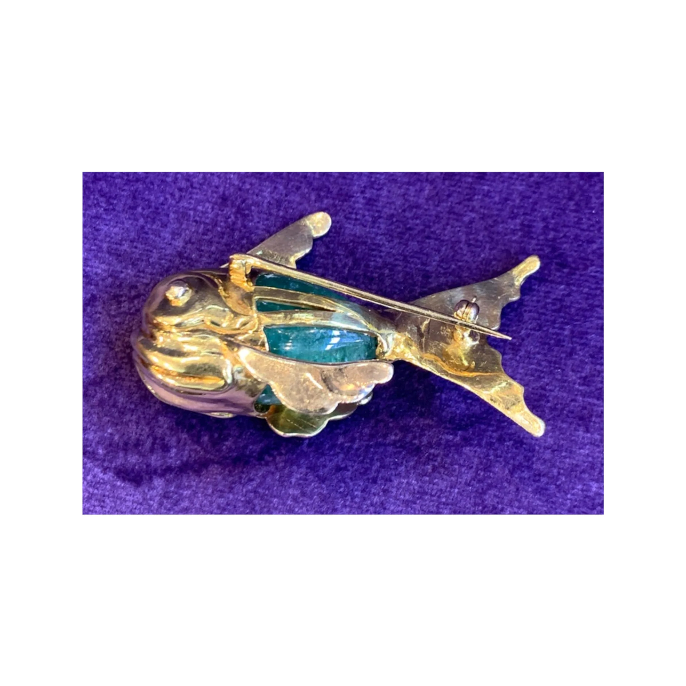 Cabochon Emerald Fish Brooch Pendant - Image 4