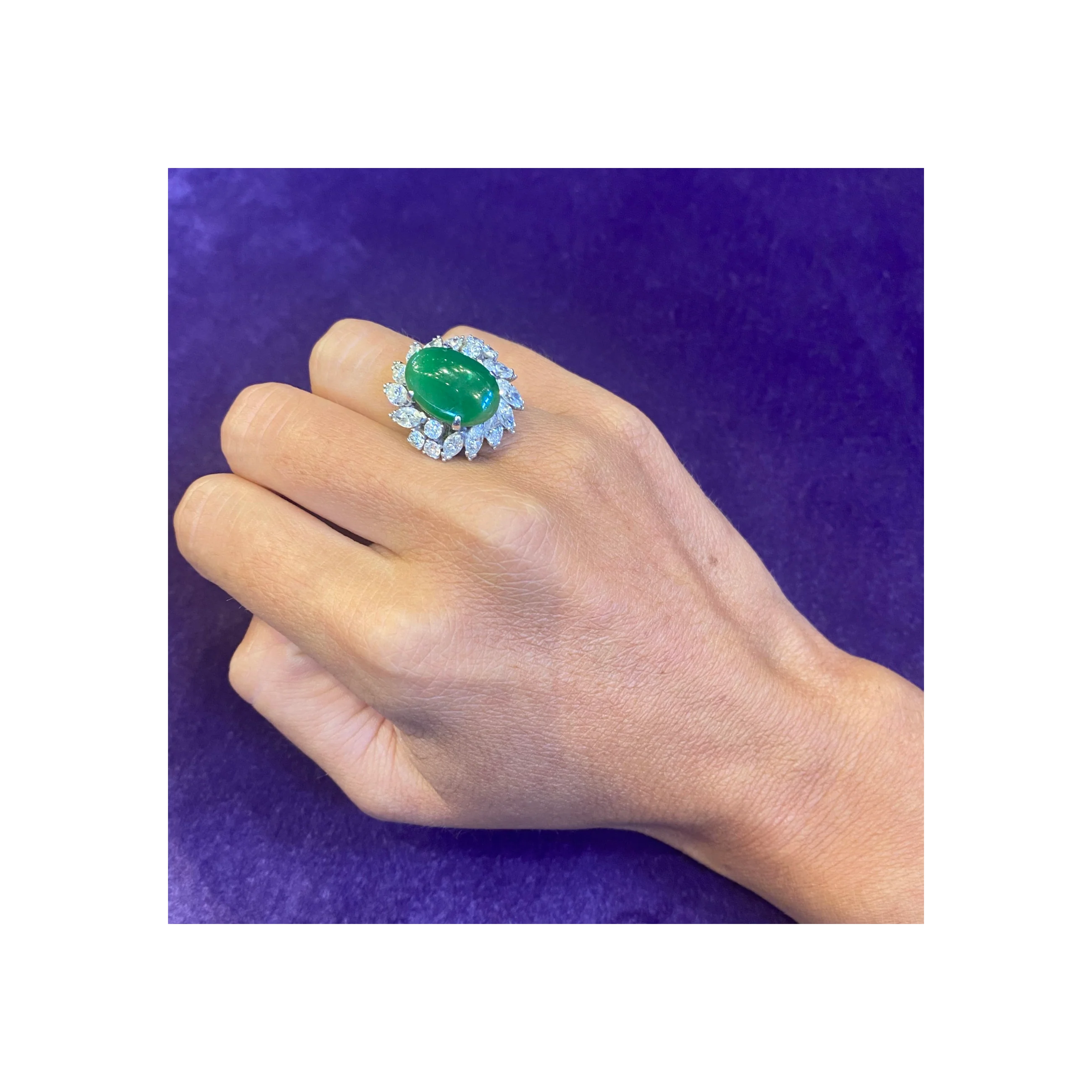 Certified Natural Jade & Diamond Cocktail Ring - Image 4