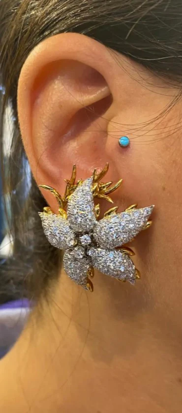 Jean Schlumberger Diamond Flower Earrings - Image 3