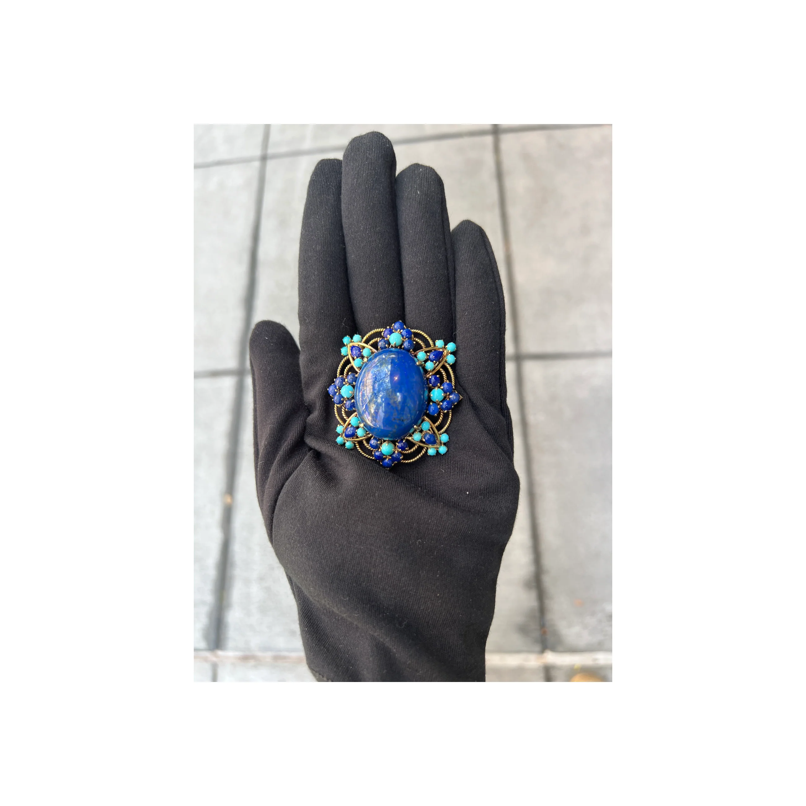 Lapis Lazuli & Turquoise Flower Pendant Brooch - Image 2