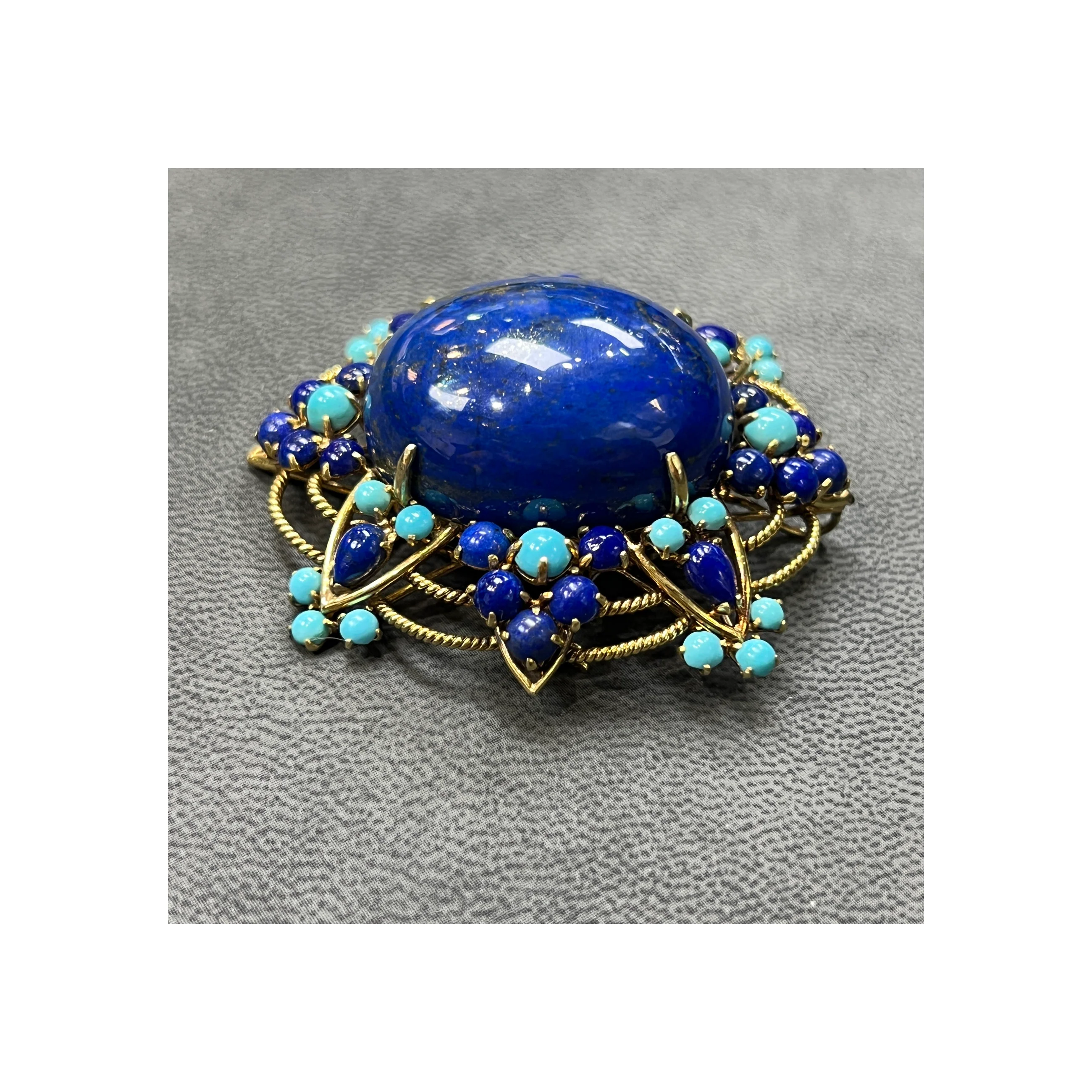 Lapis Lazuli & Turquoise Flower Pendant Brooch - Image 6