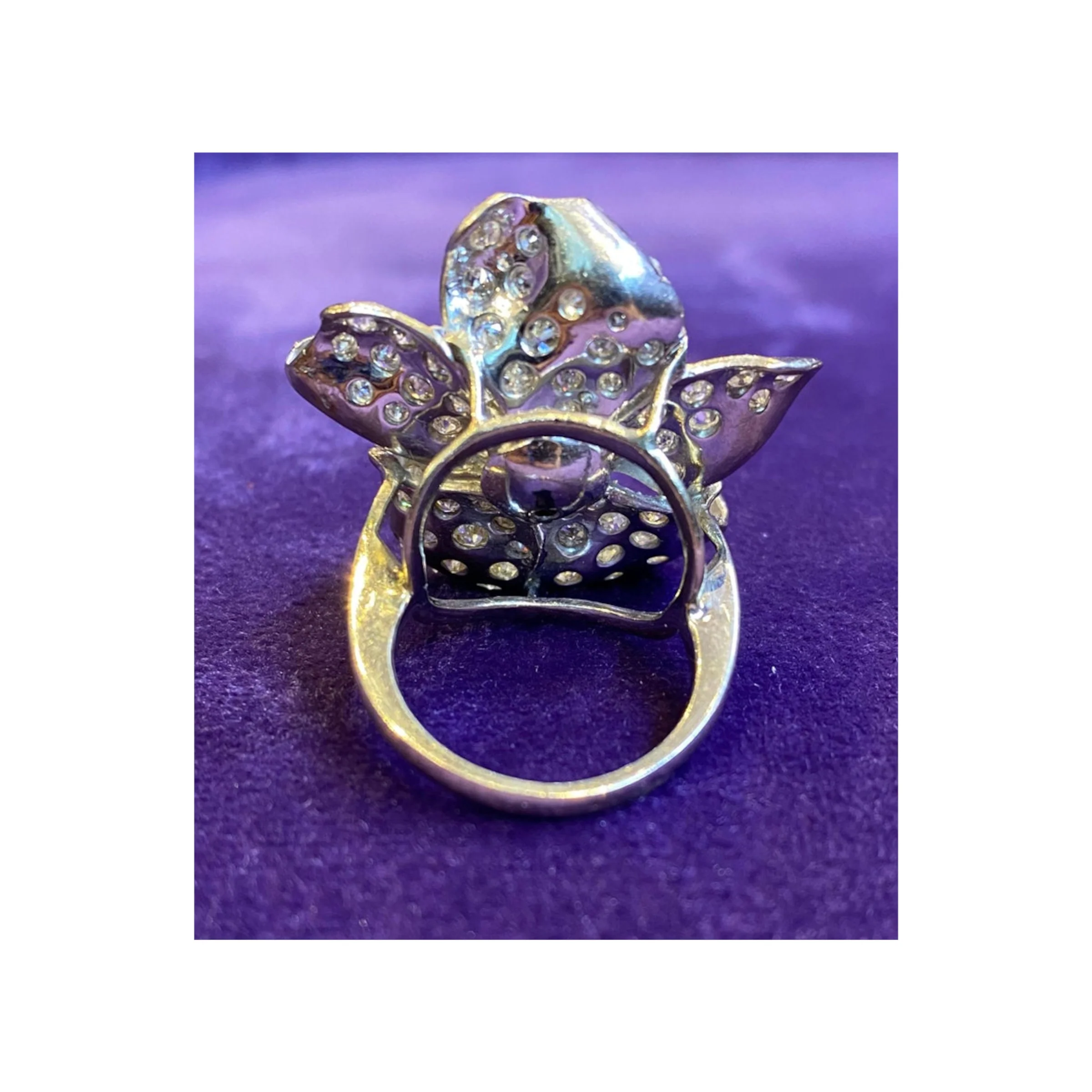 Large Sapphire & Pave Diamond Flower Cocktail Ring - Image 5