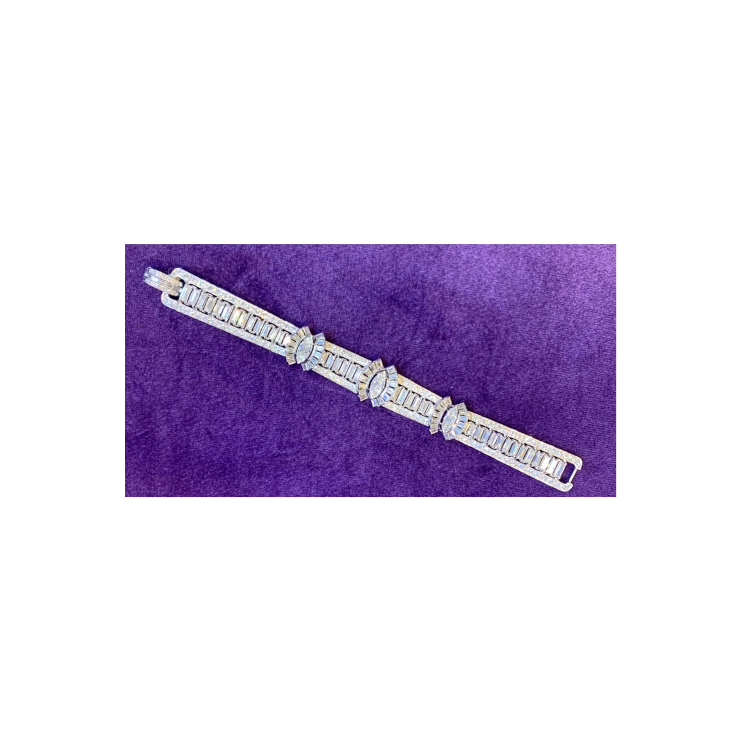 Marquise & Baguette Cut Diamond Three Row Bracelet - Image 3
