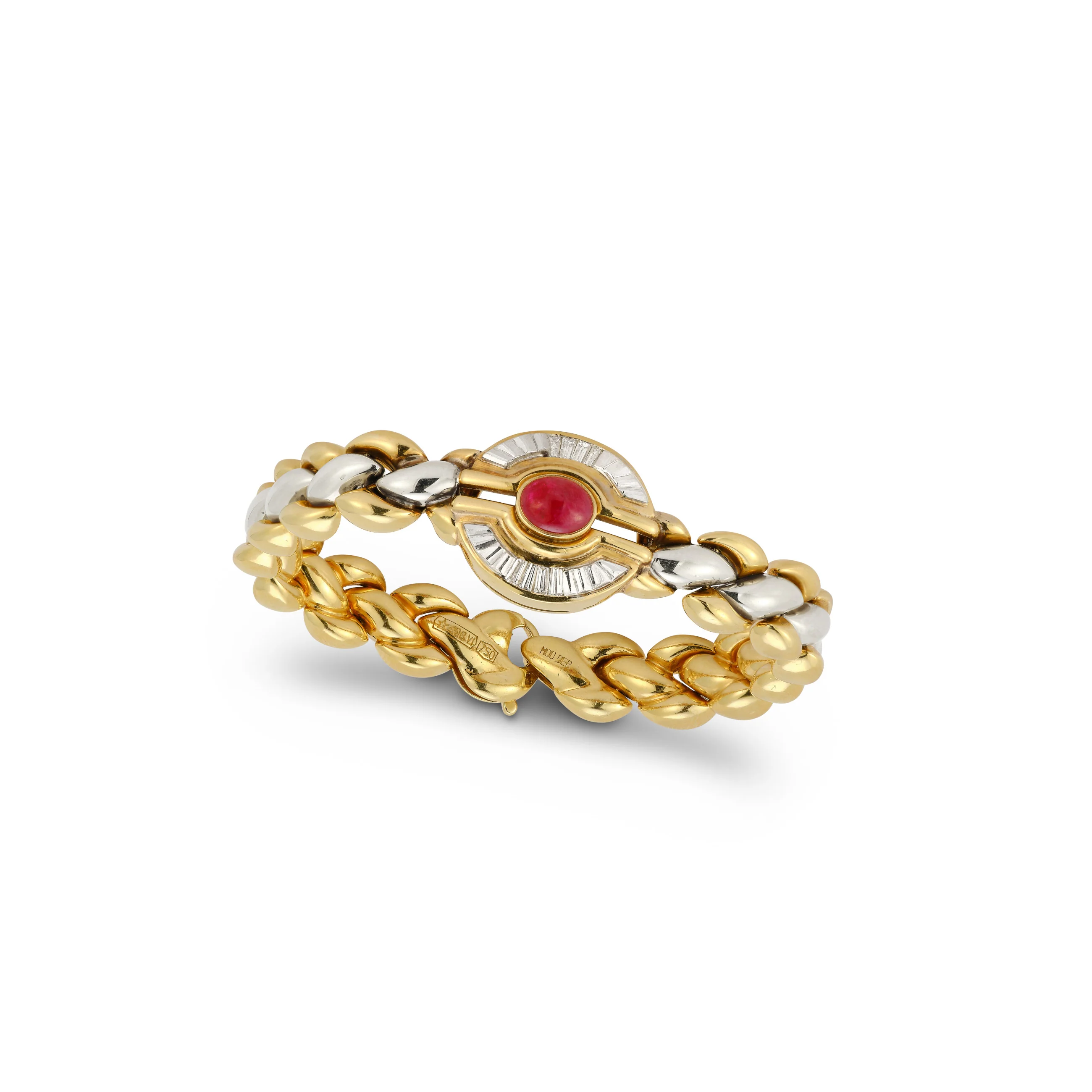 Men's Ruby and Diamond Yellow Gold Bracelet - Image 3