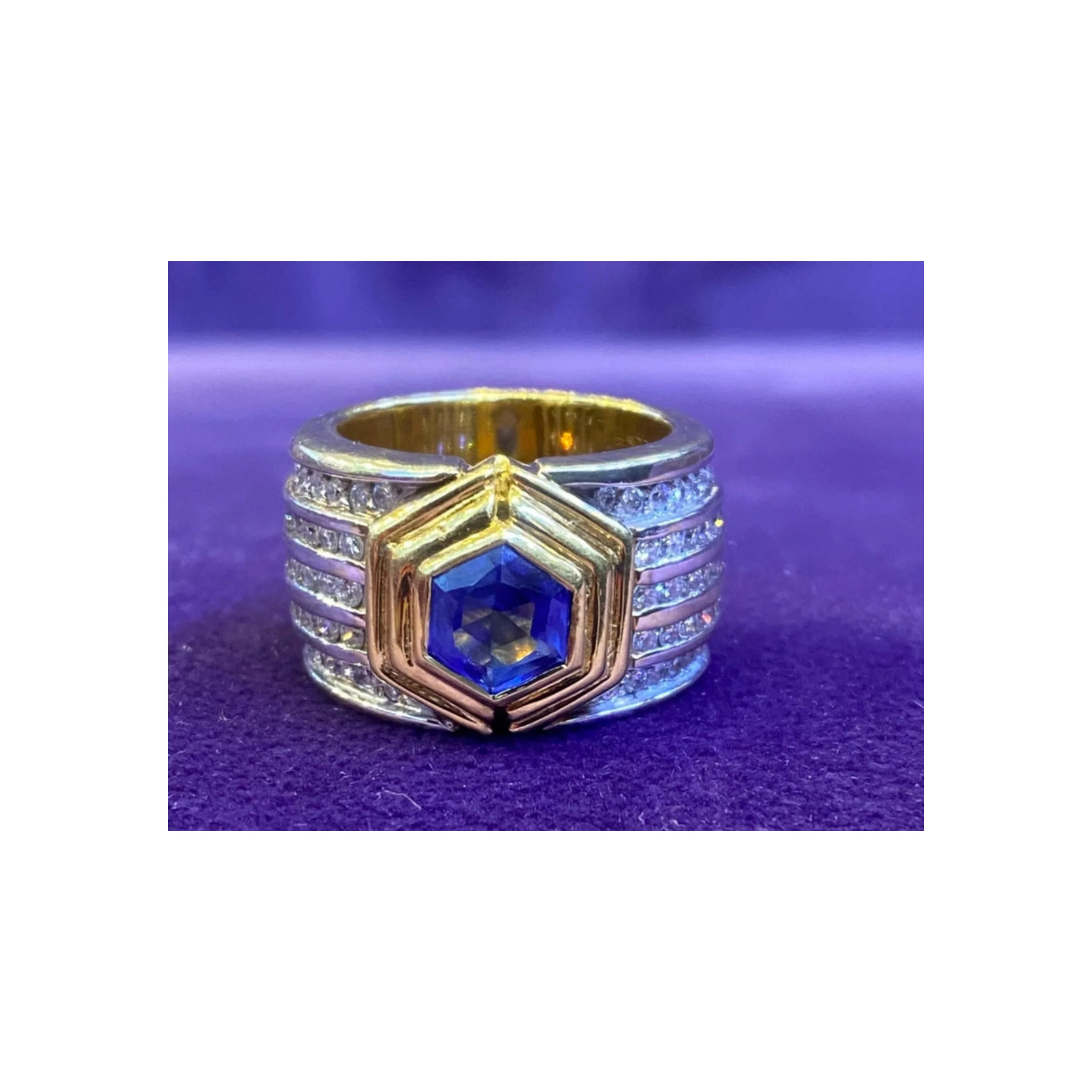 Men's Sapphire & Diamond Ring Band - Image 5