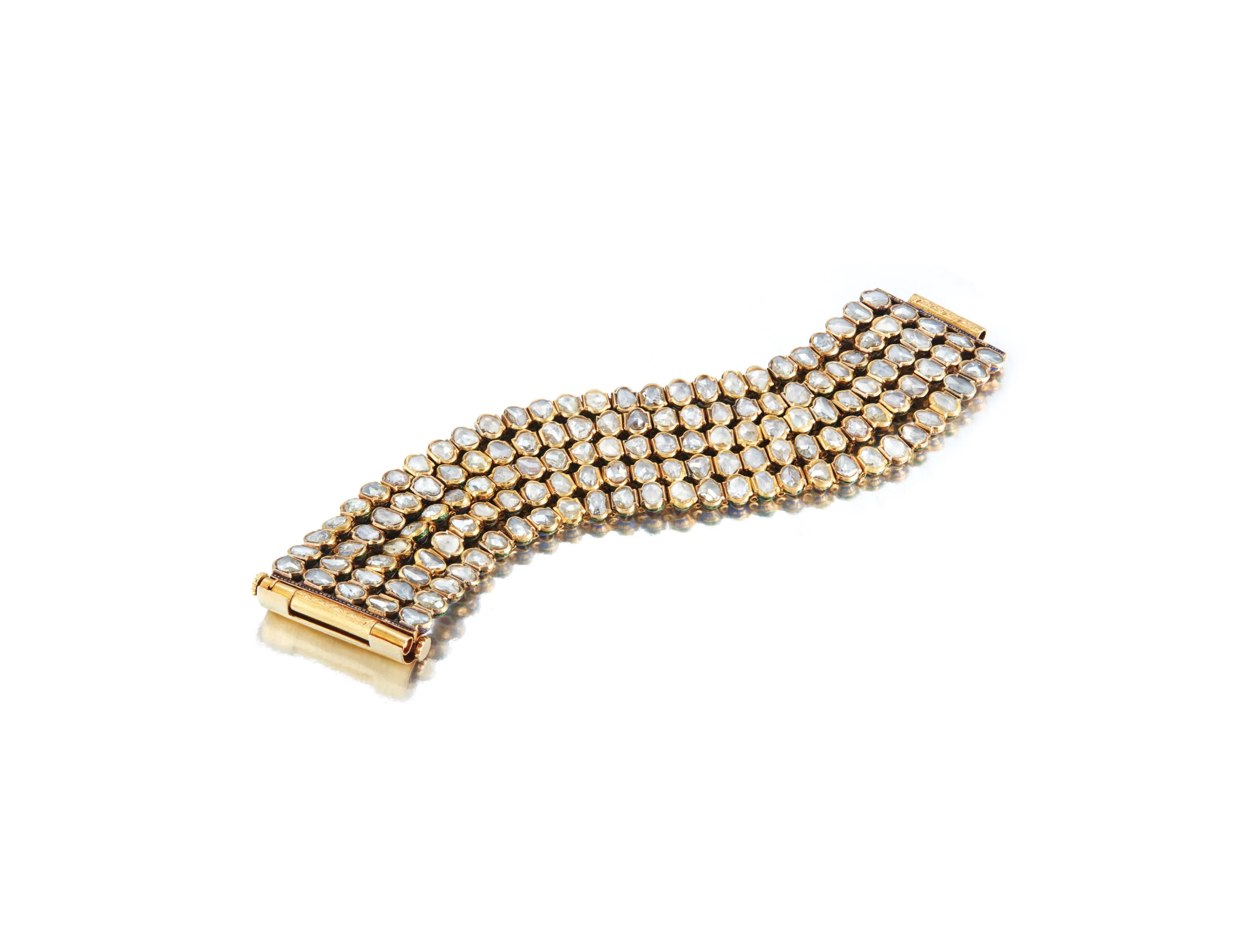 Indian Mughal Diamond and Enamel Bracelet