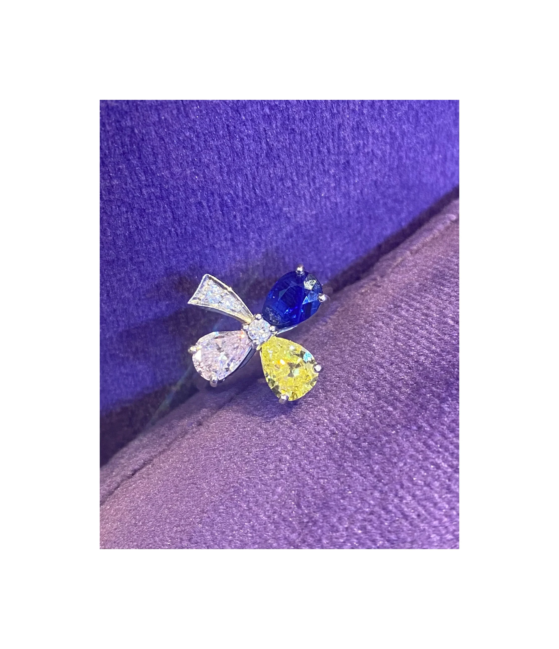 Multi Color Diamond & Sapphire Flower Ring - Image 4