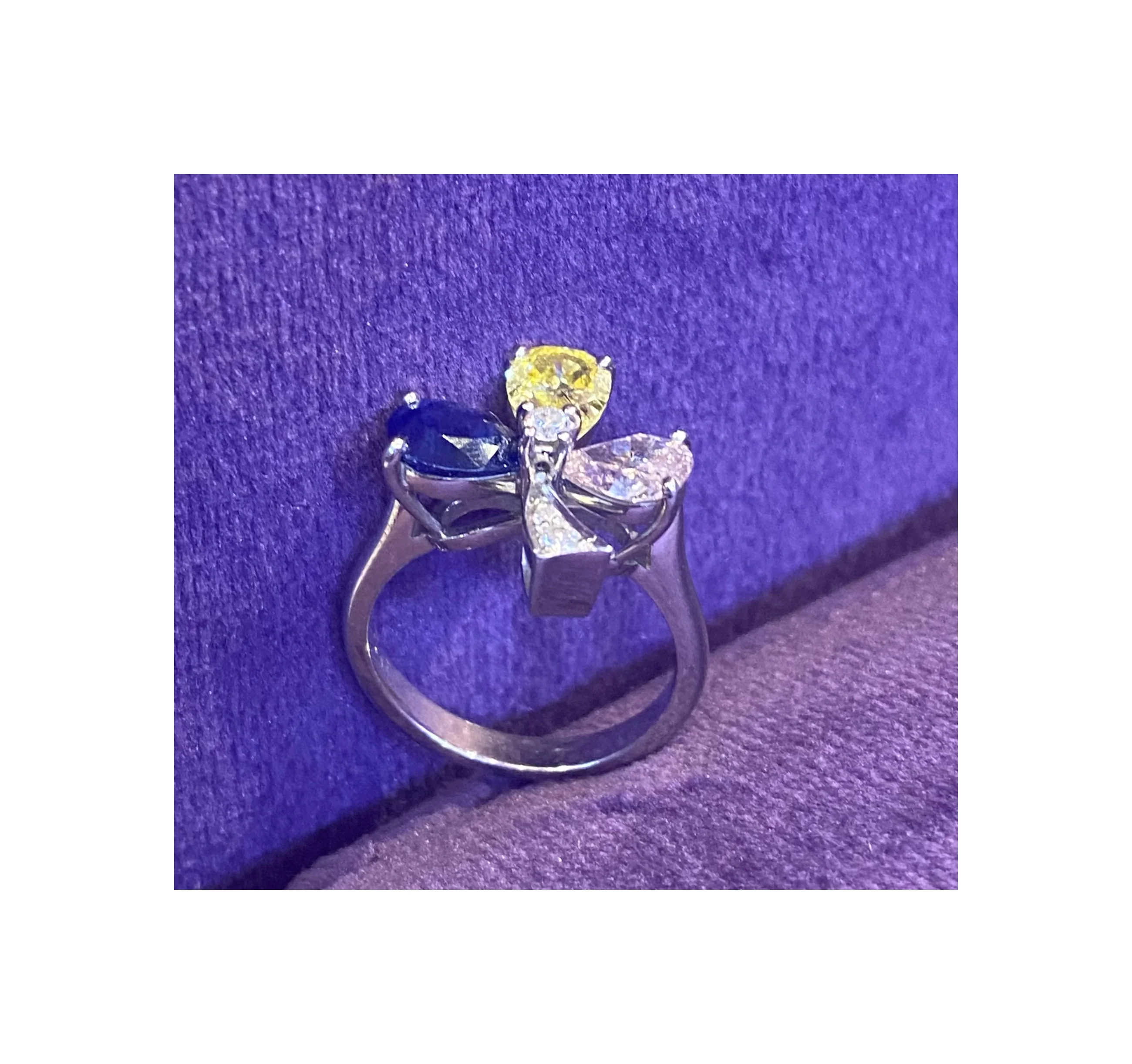 Multi Color Diamond & Sapphire Flower Ring - Image 5