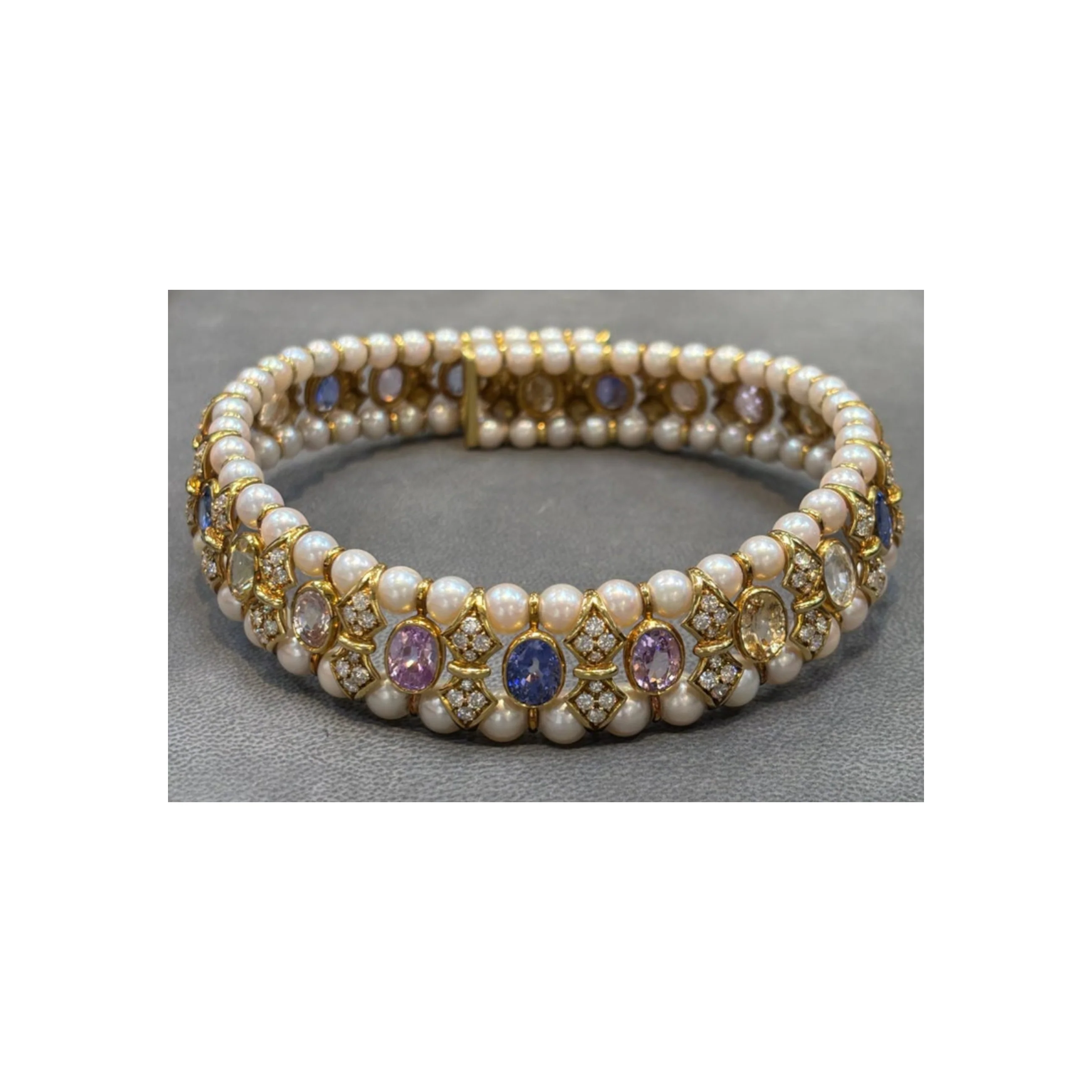 Multi Color Sapphire and Pearl Choker - Image 4