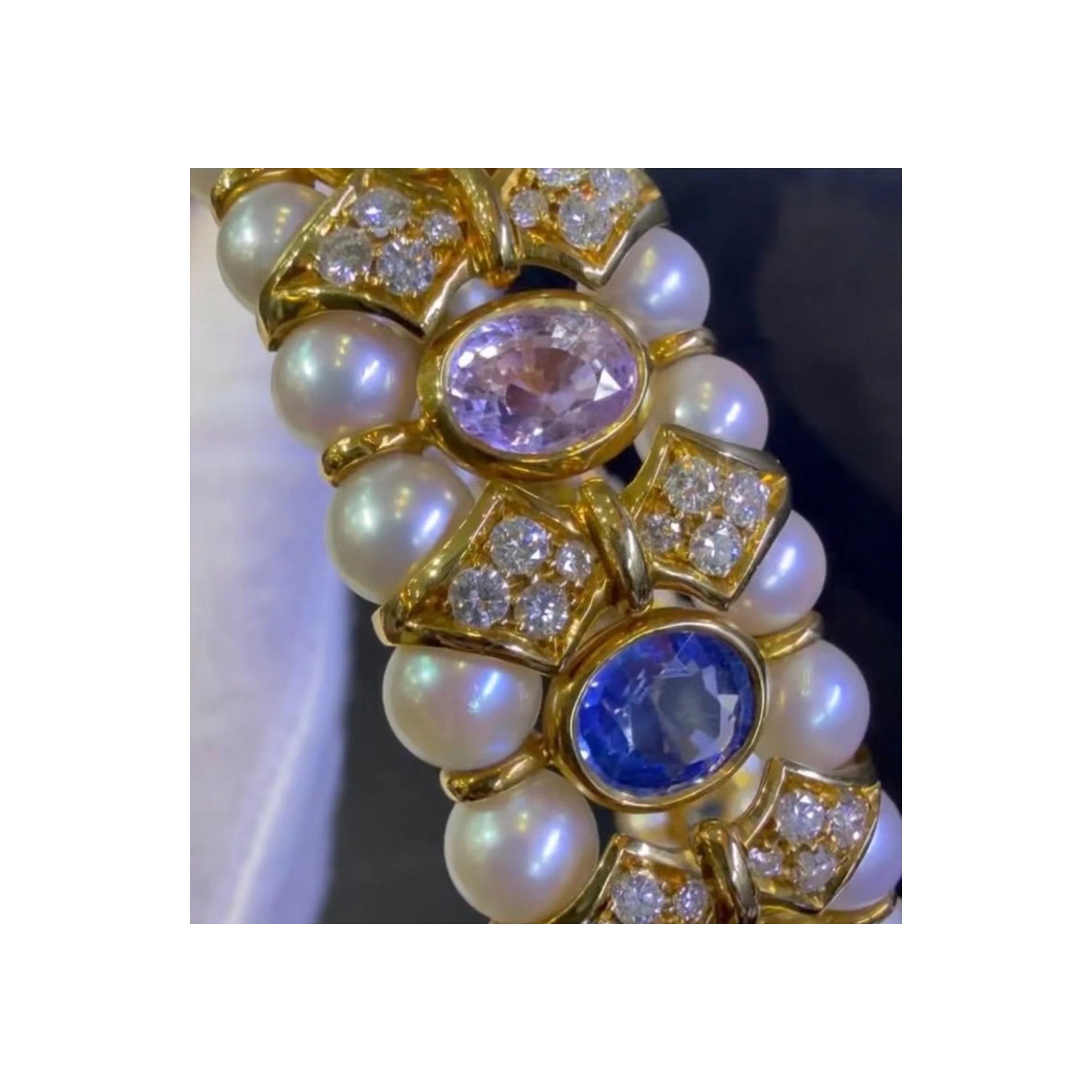Multi Color Sapphire and Pearl Choker - Image 9