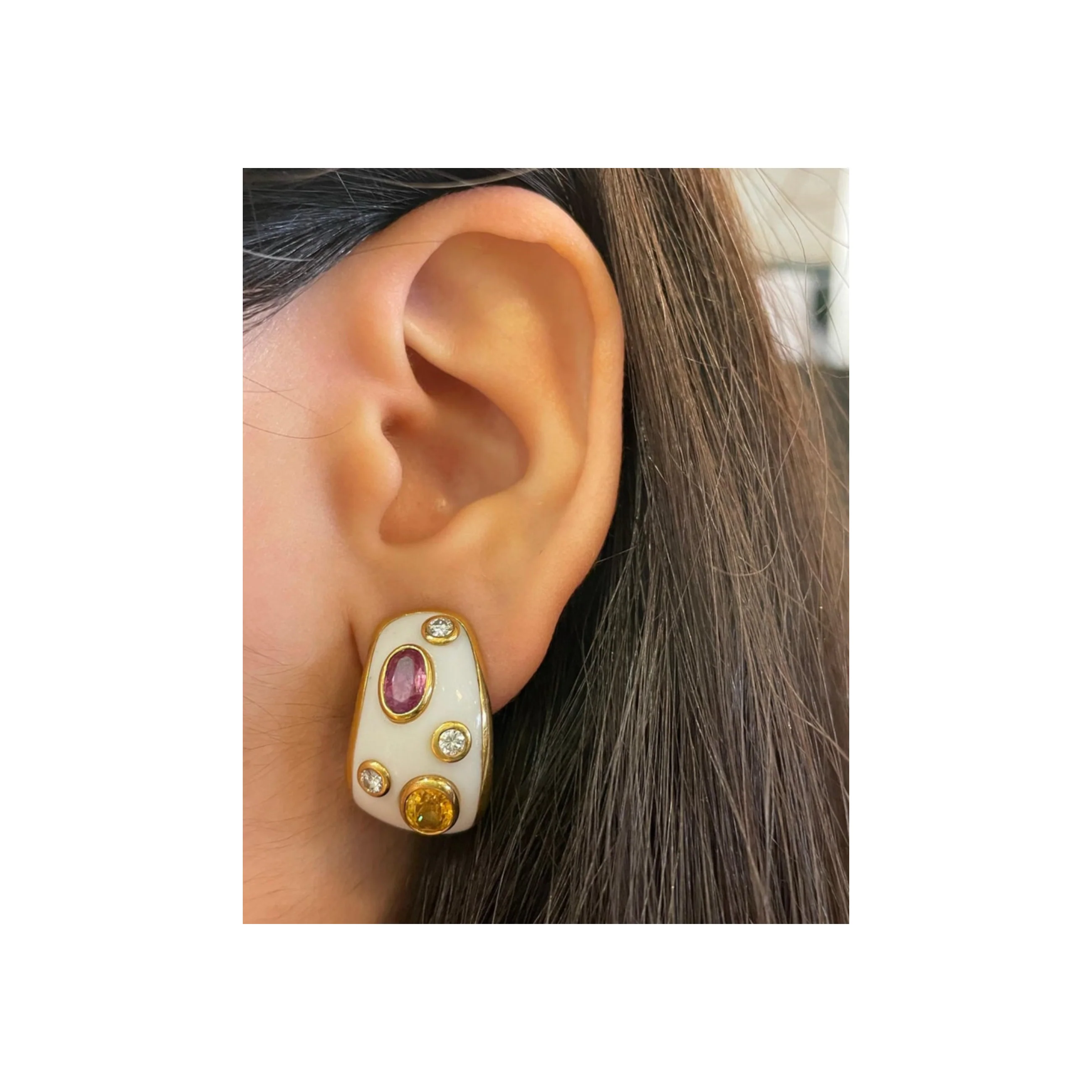 Multi-Color Sapphire Enamel Earrings - Image 2