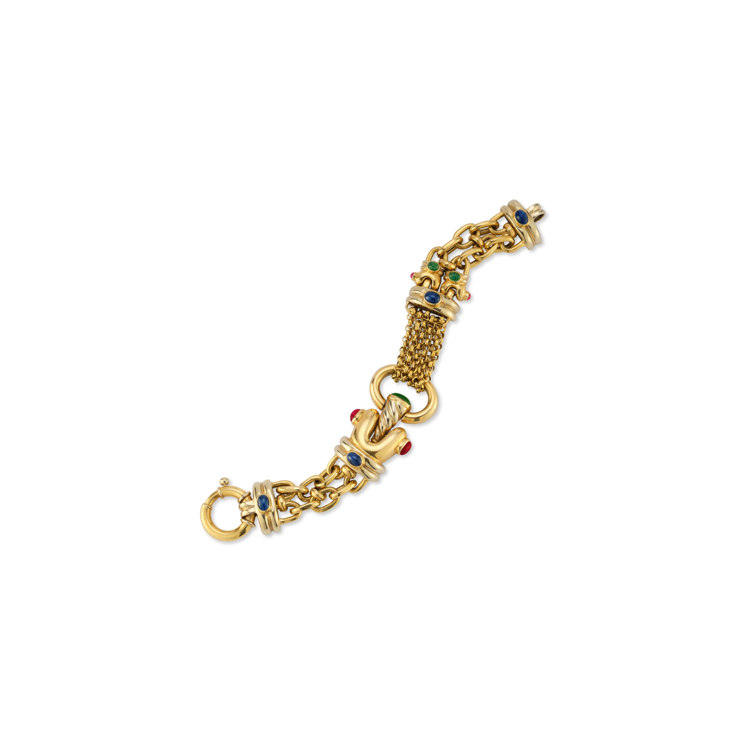 Multi Gem Gold Link Bracelet