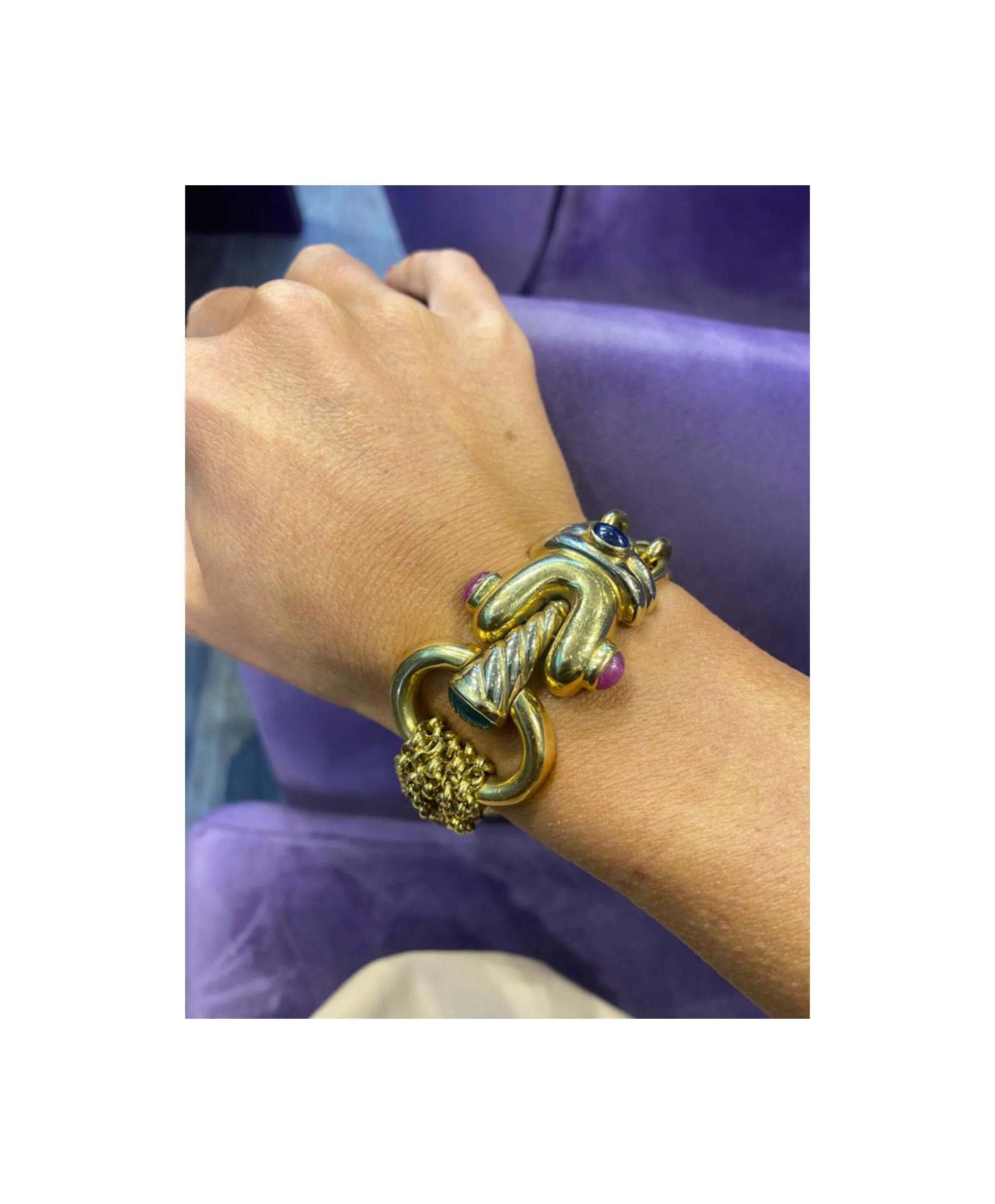 Multi Gem Gold Link Bracelet - Image 2