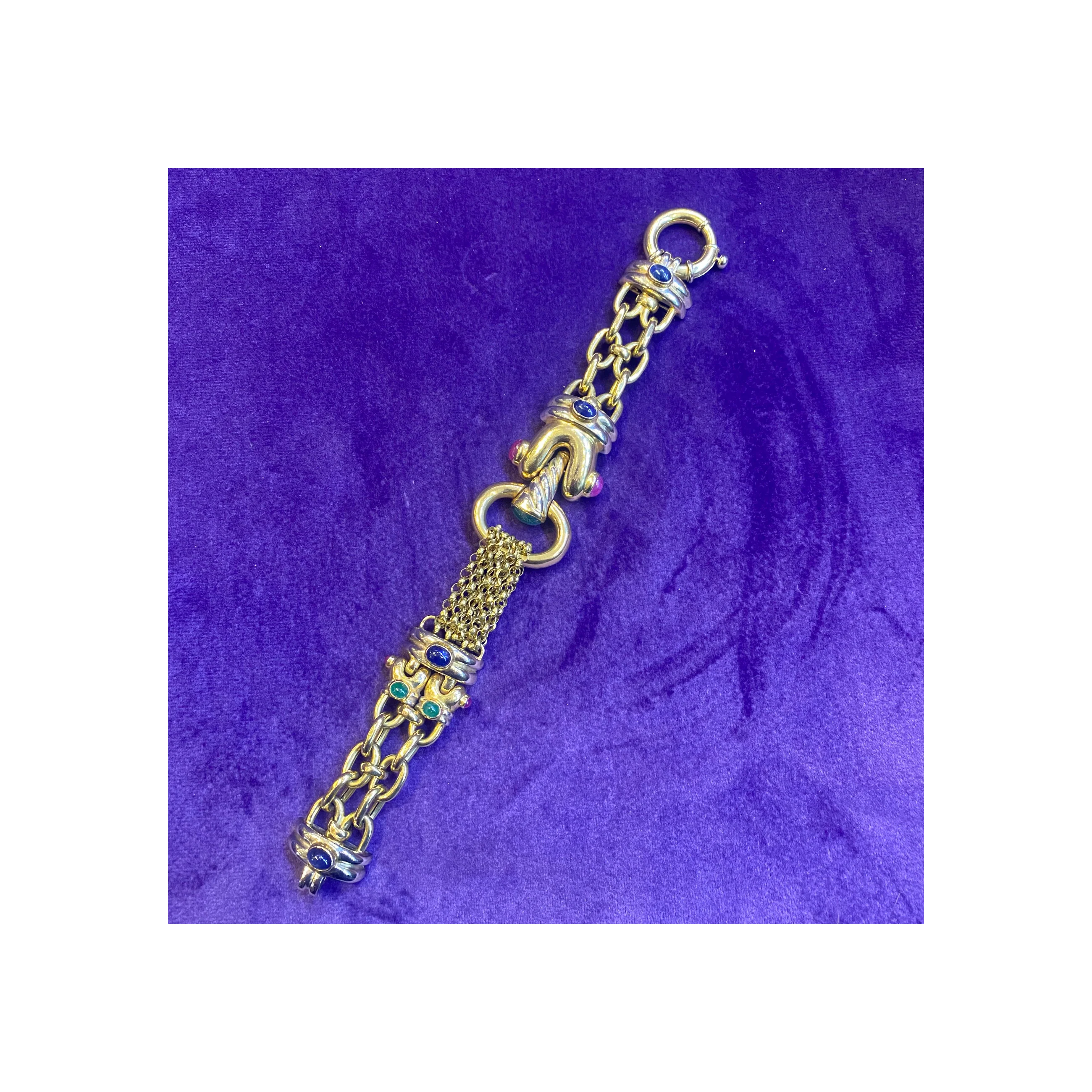 Multi Gem Gold Link Bracelet - Image 4