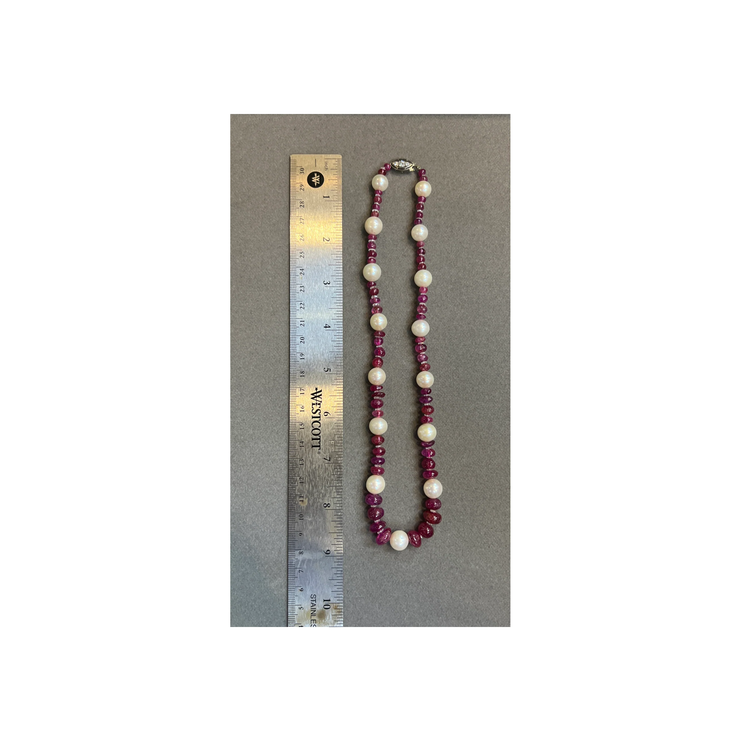 Natural Burmese Ruby Bead Pearl and Diamond Necklace - Image 5