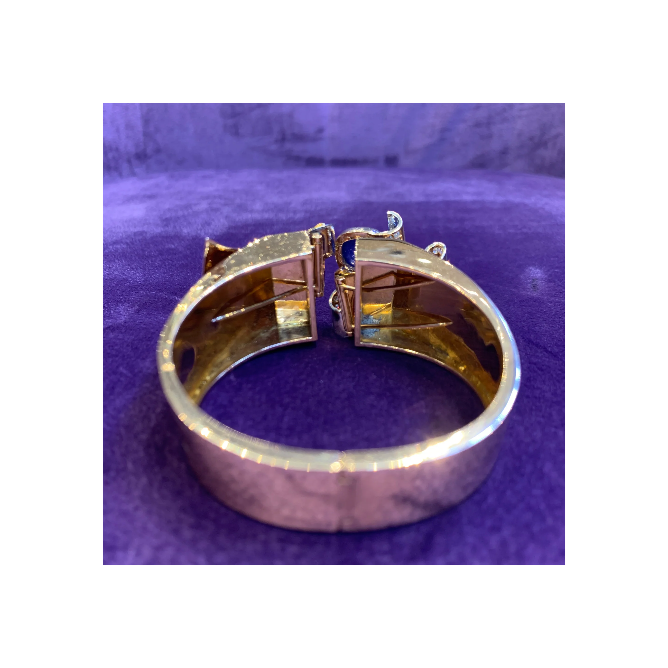 Natural Burmese Sapphire French Double Clip Retro Bangle Bracelet - Image 11