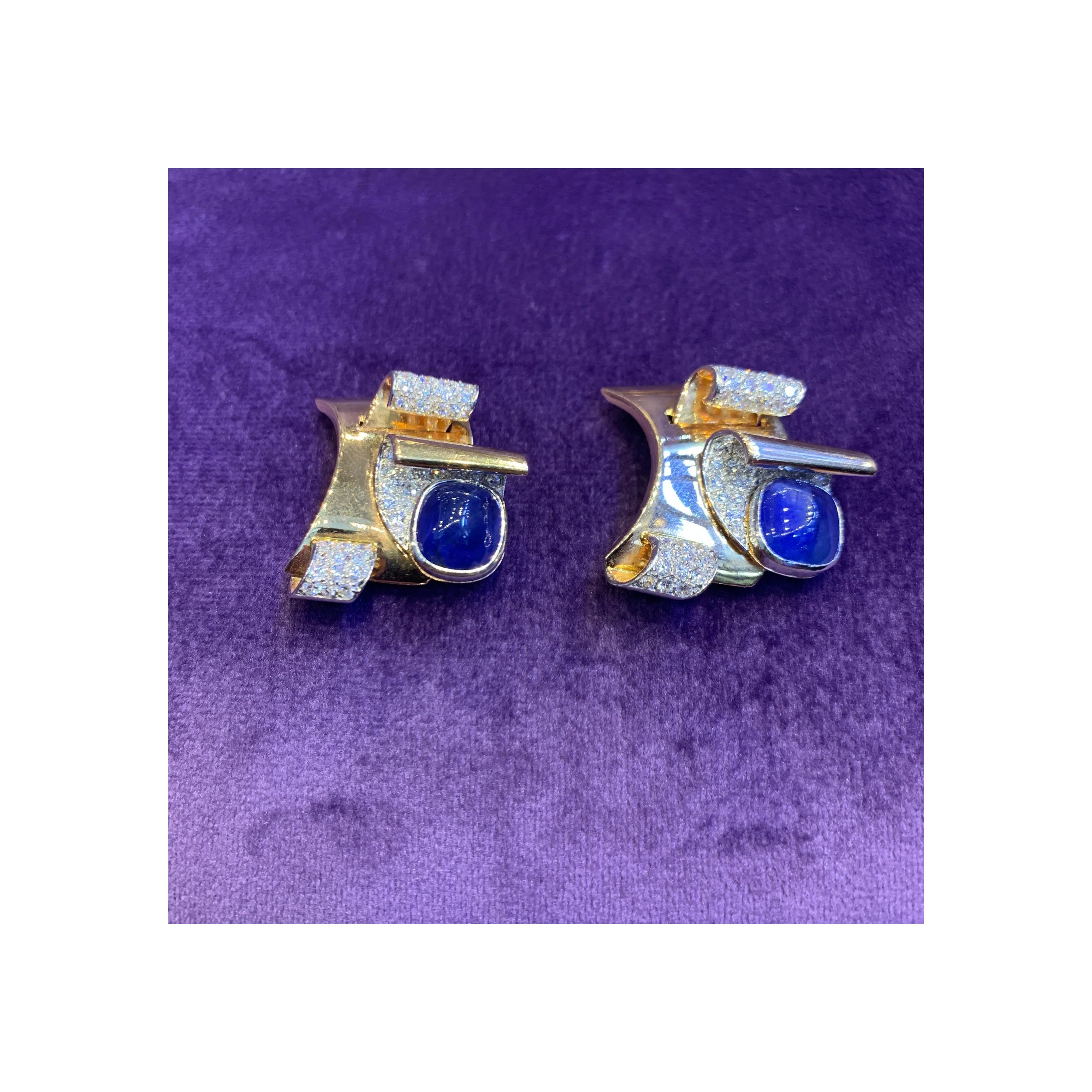 Natural Burmese Sapphire French Double Clip Retro Bangle Bracelet - Image 13
