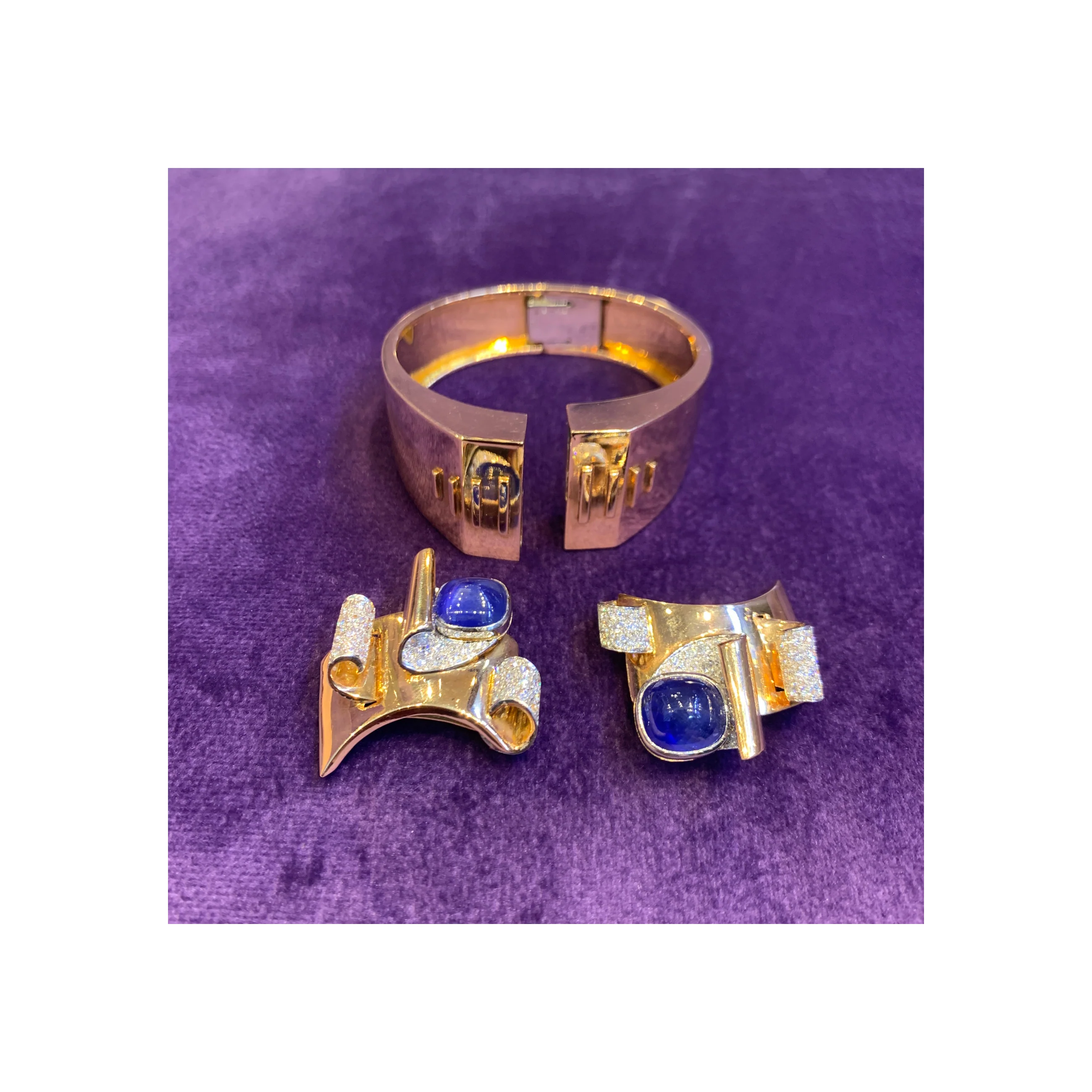 Natural Burmese Sapphire French Double Clip Retro Bangle Bracelet - Image 15