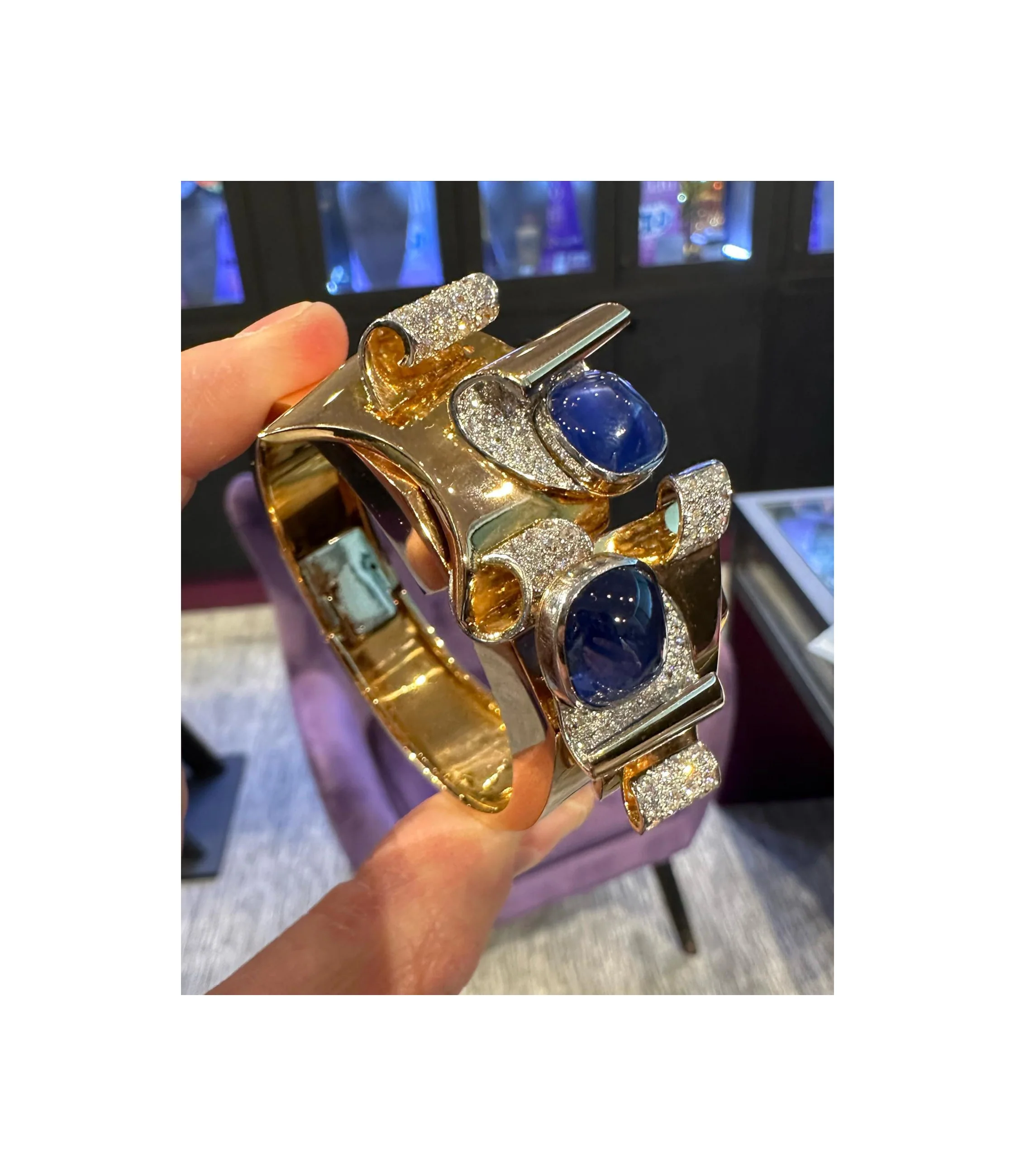 Natural Burmese Sapphire French Double Clip Retro Bangle Bracelet - Image 4