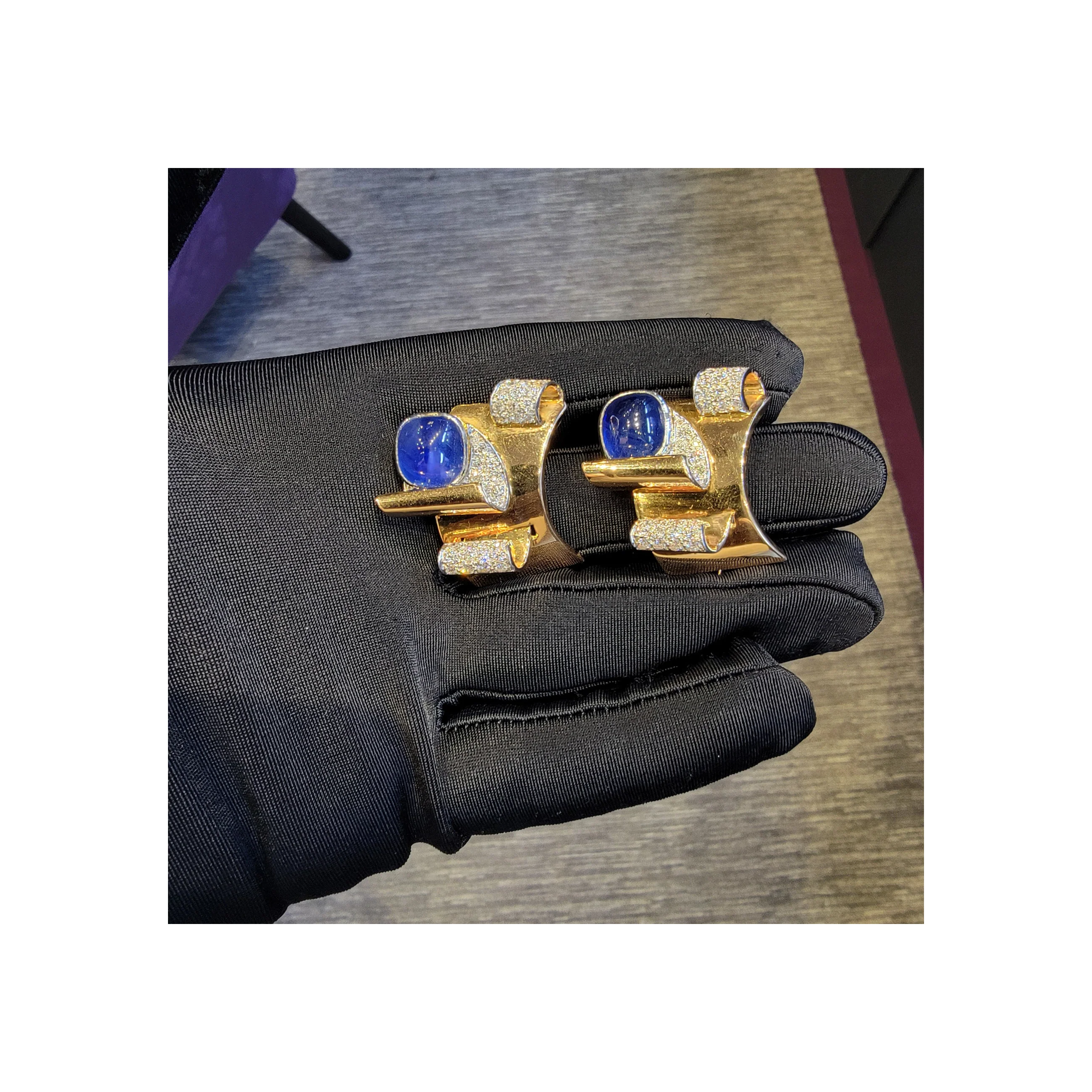 Natural Burmese Sapphire French Double Clip Retro Bangle Bracelet - Image 5