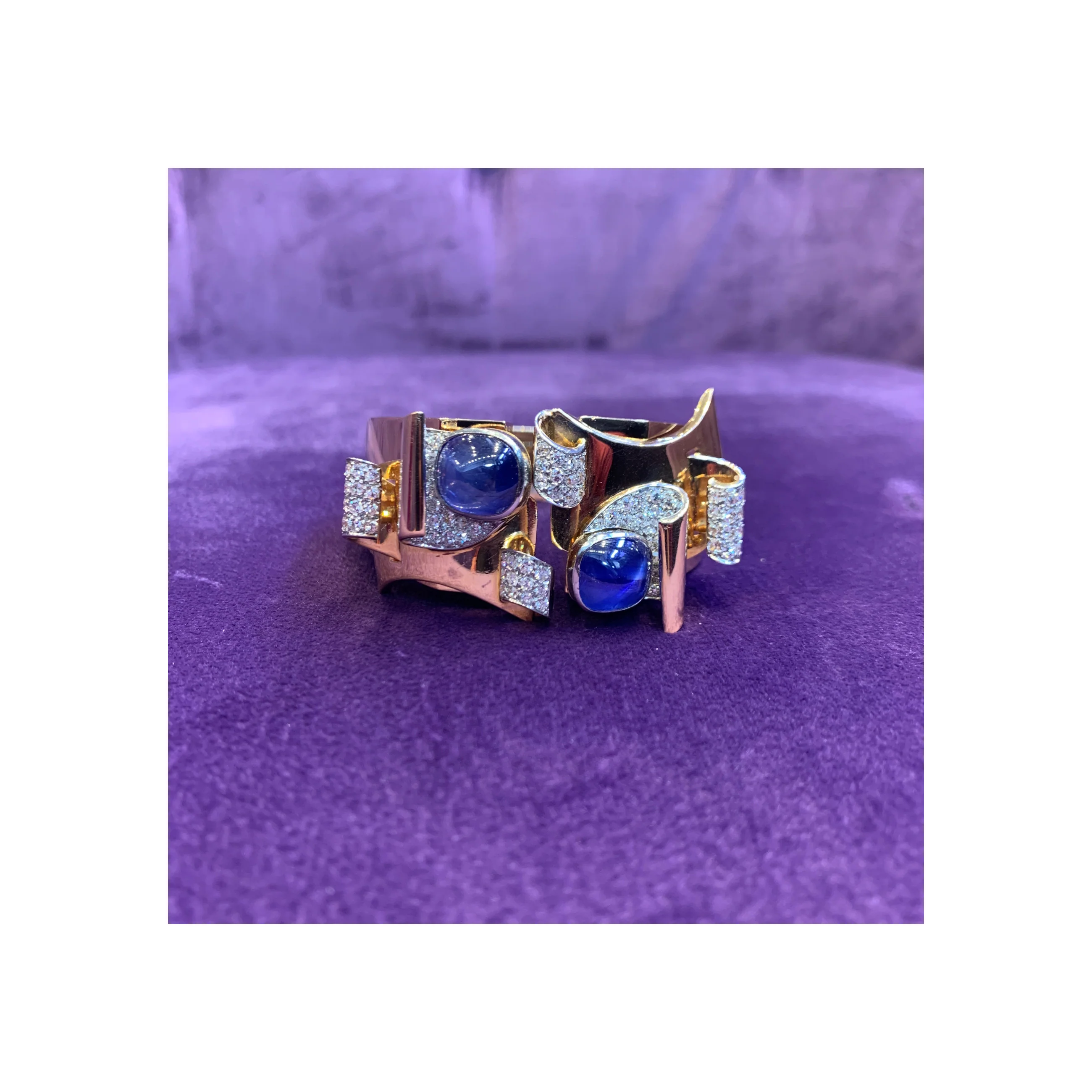 Natural Burmese Sapphire French Double Clip Retro Bangle Bracelet - Image 6