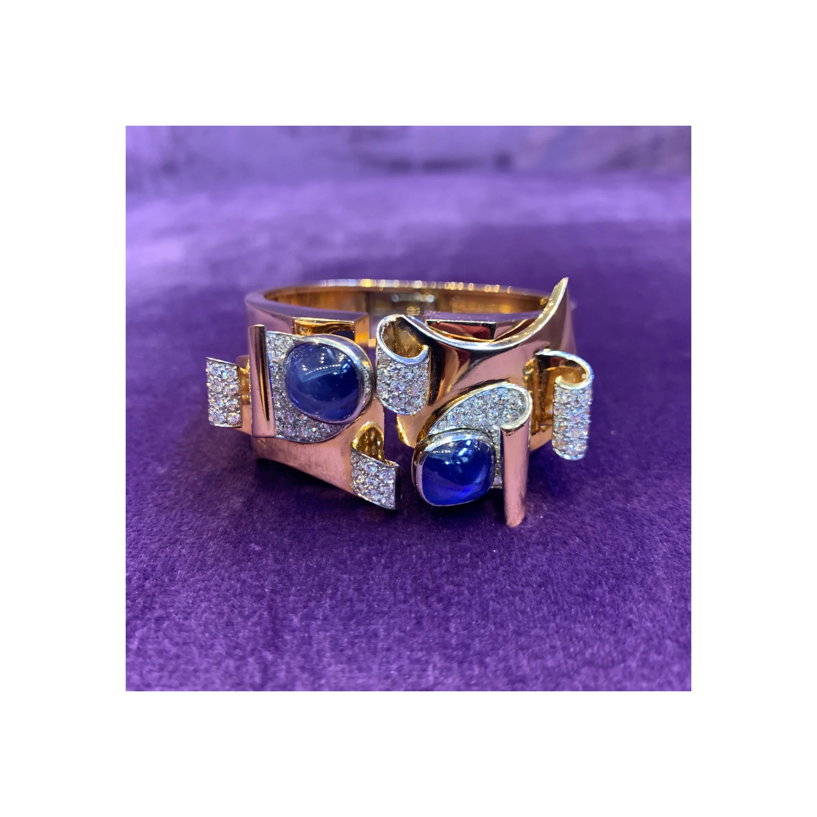Natural Burmese Sapphire French Double Clip Retro Bangle Bracelet - Image 7