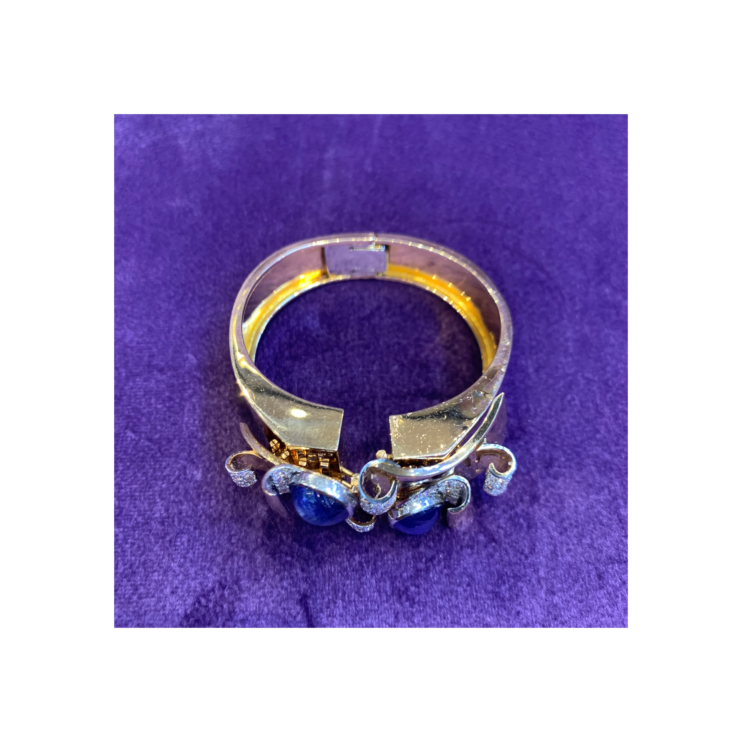 Natural Burmese Sapphire French Double Clip Retro Bangle Bracelet - Image 8