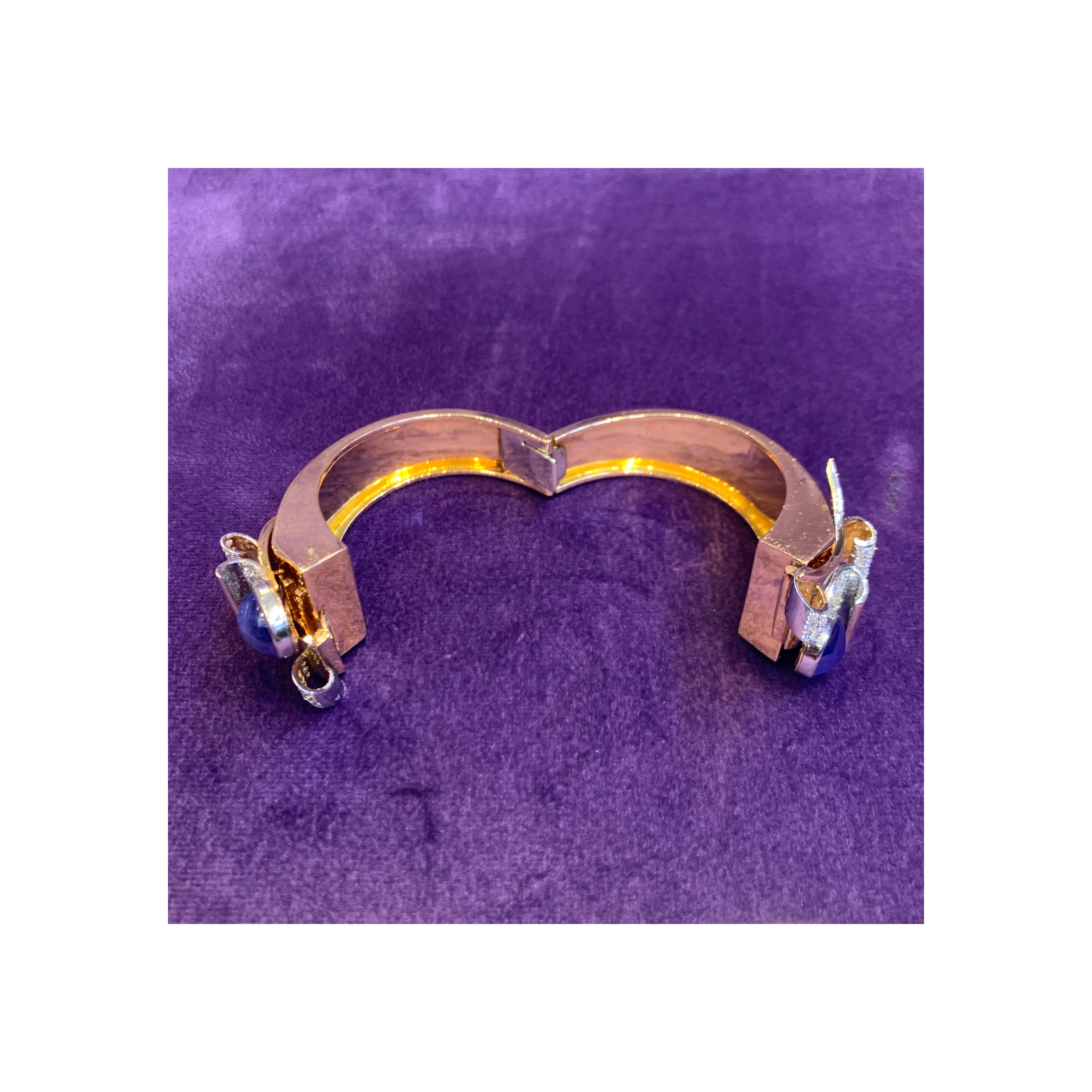 Natural Burmese Sapphire French Double Clip Retro Bangle Bracelet - Image 9