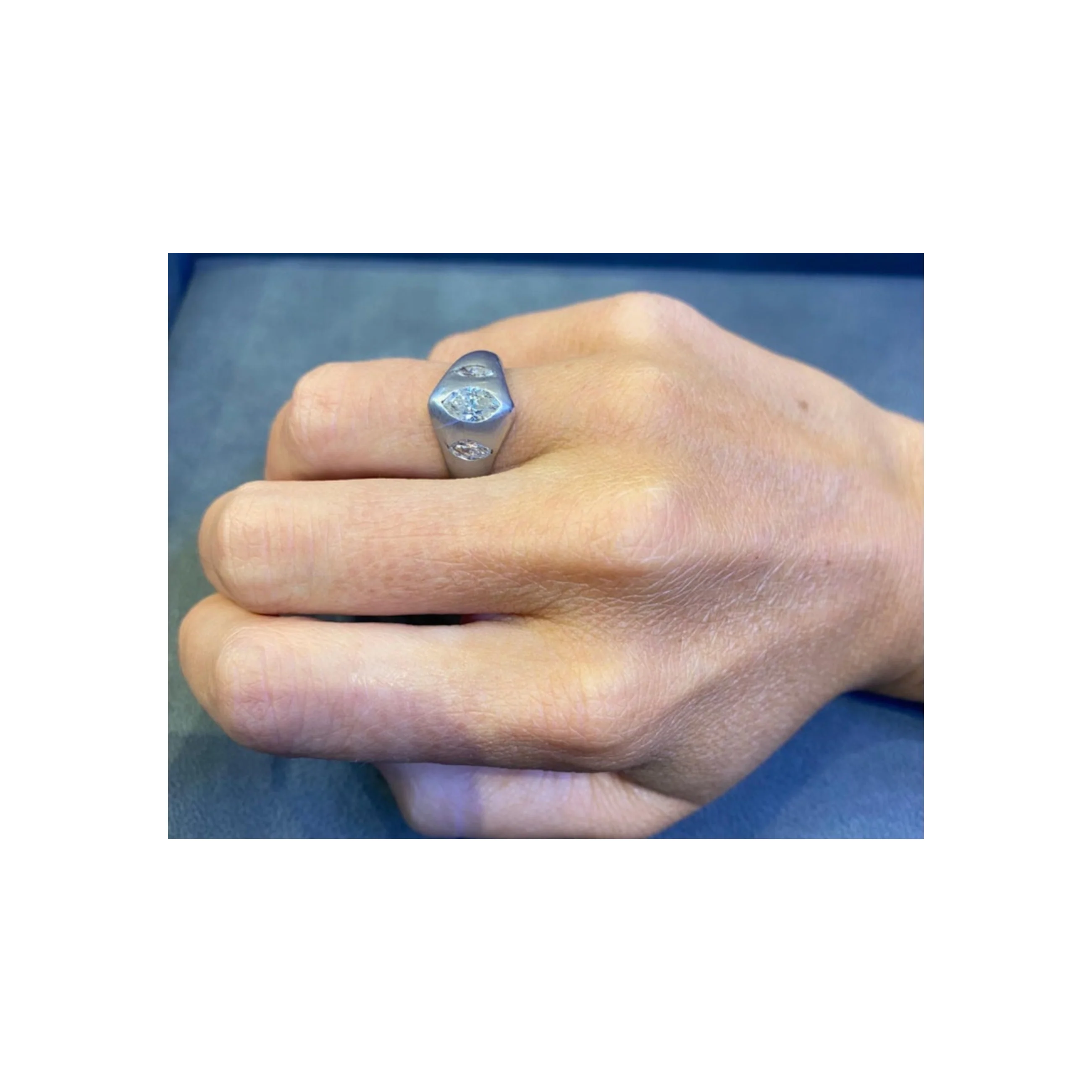 &nbsp;Men's Three Stone Marquise Cut Diamond Ring. - Image 4