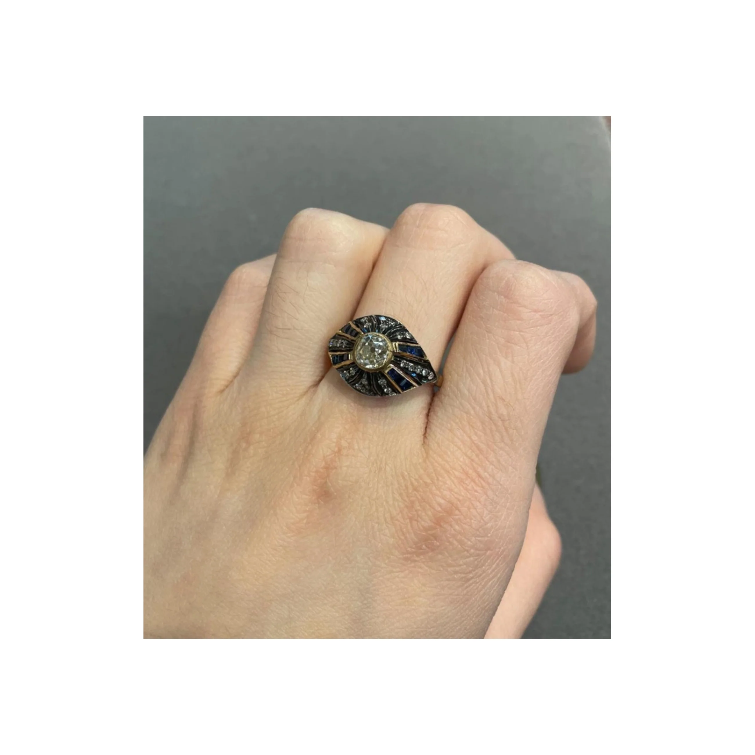 Old Mine Cut Diamond and Sapphire Ring - Image 2