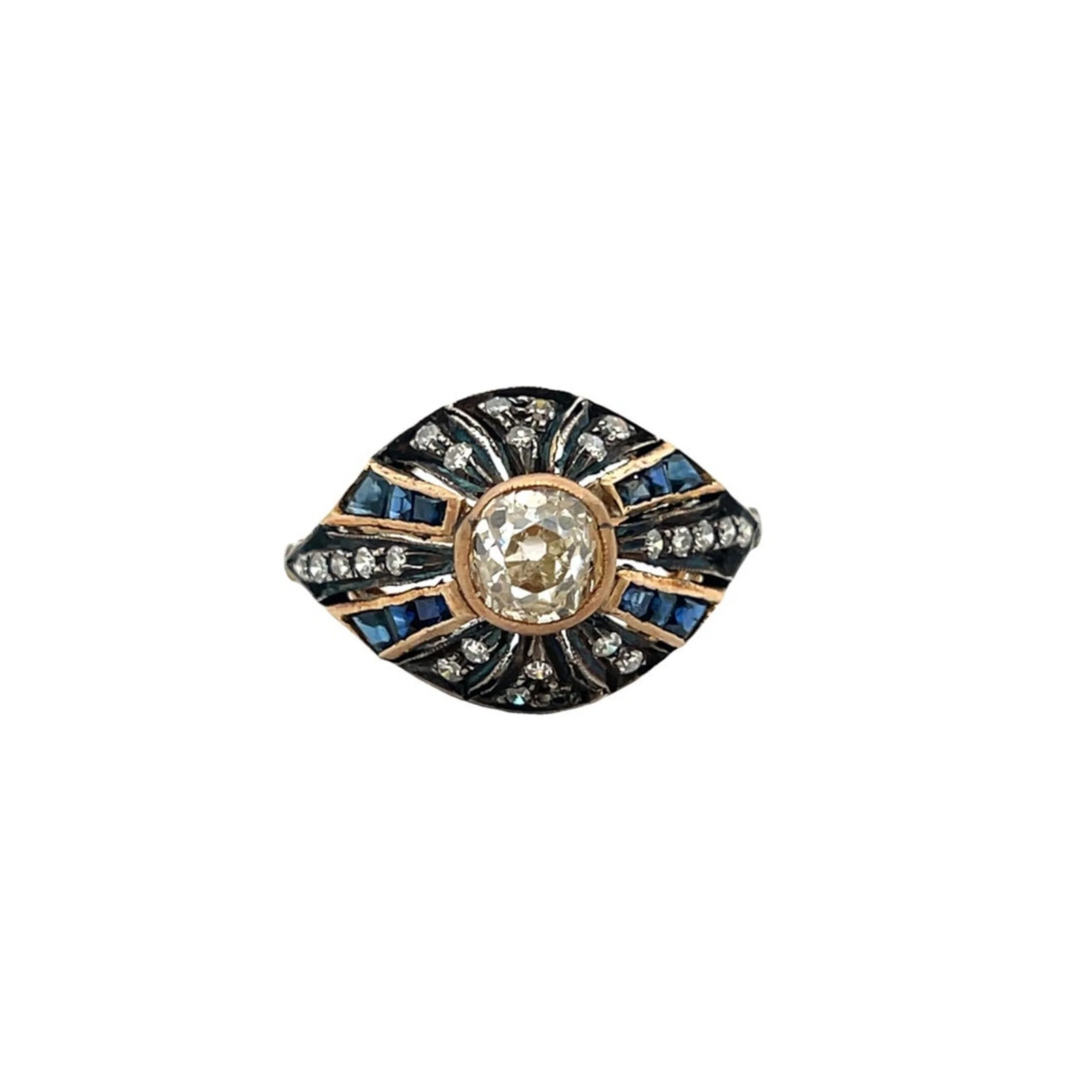 Old Mine Cut Diamond and Sapphire Ring - Image 5