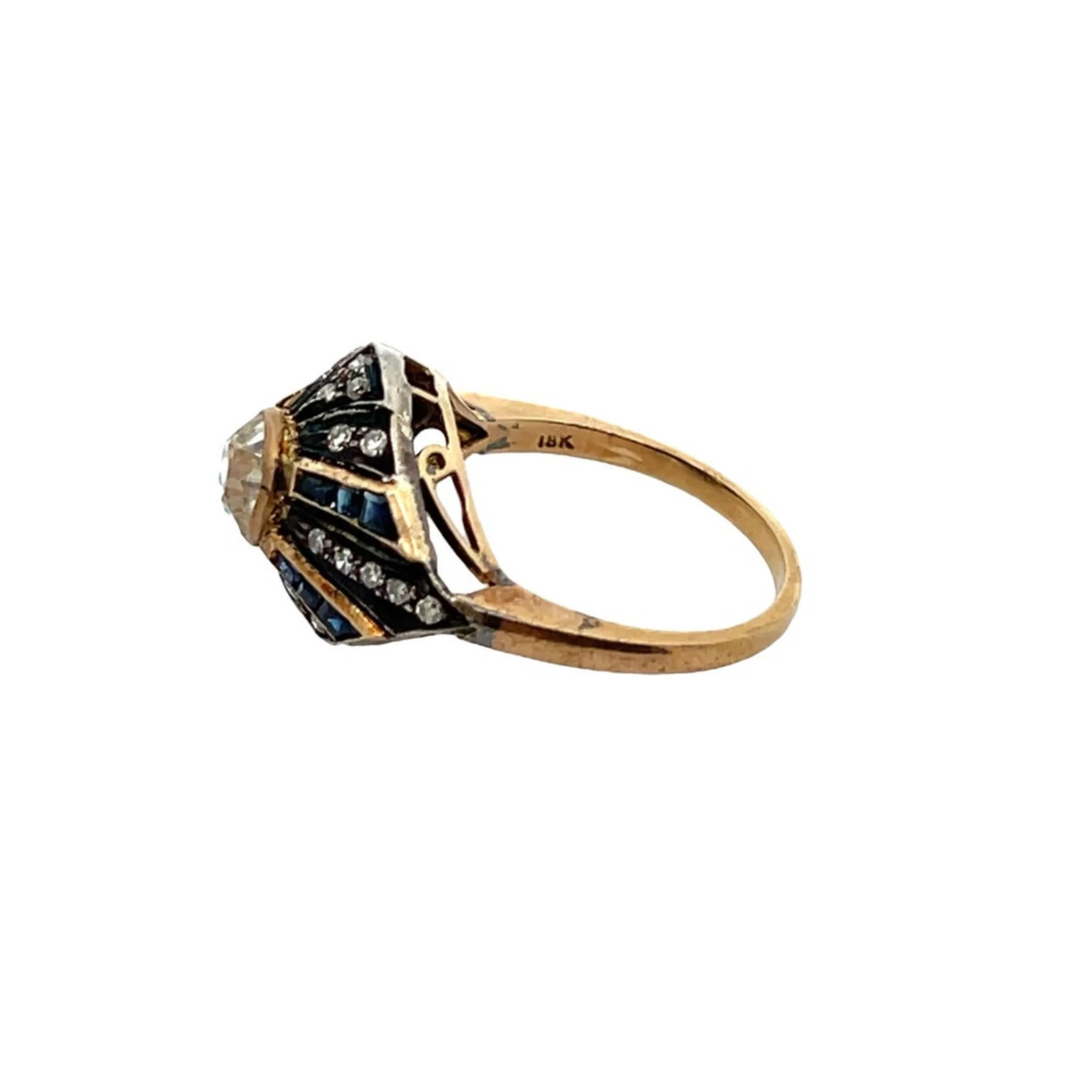Old Mine Cut Diamond and Sapphire Ring - Image 6