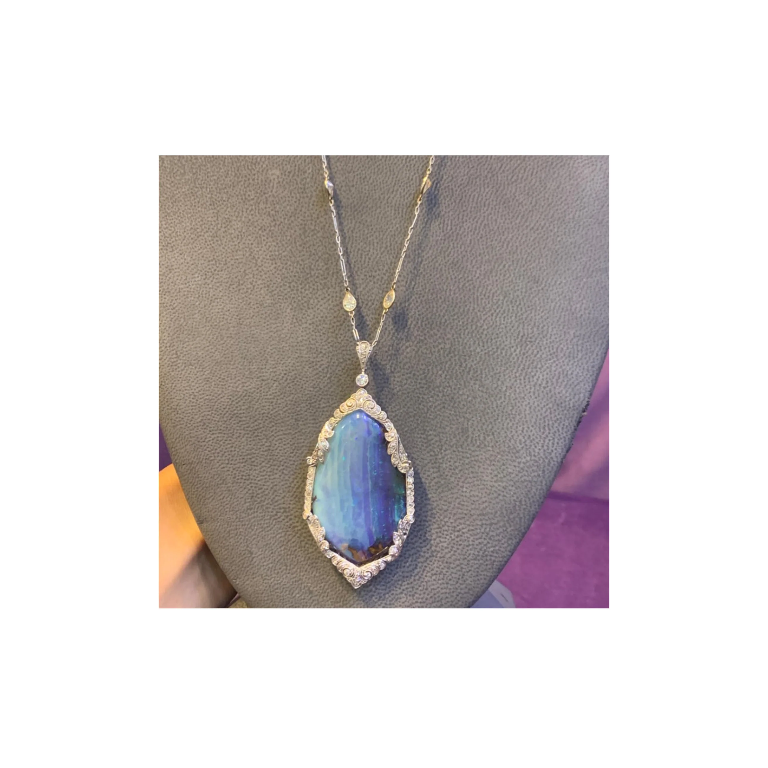 Opal & Diamond Pendant Necklace - Image 3