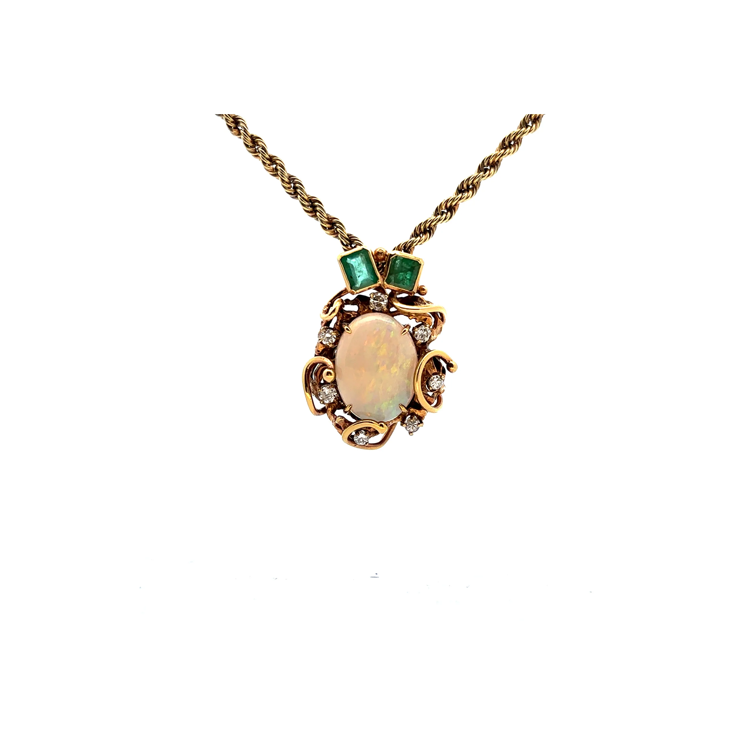 Opal Emerald and Diamond Pendant Necklace