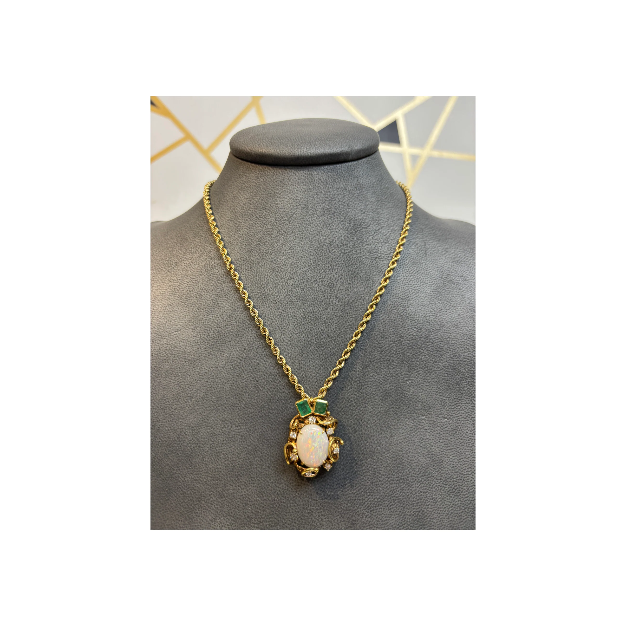 Opal Emerald and Diamond Pendant Necklace - Image 5