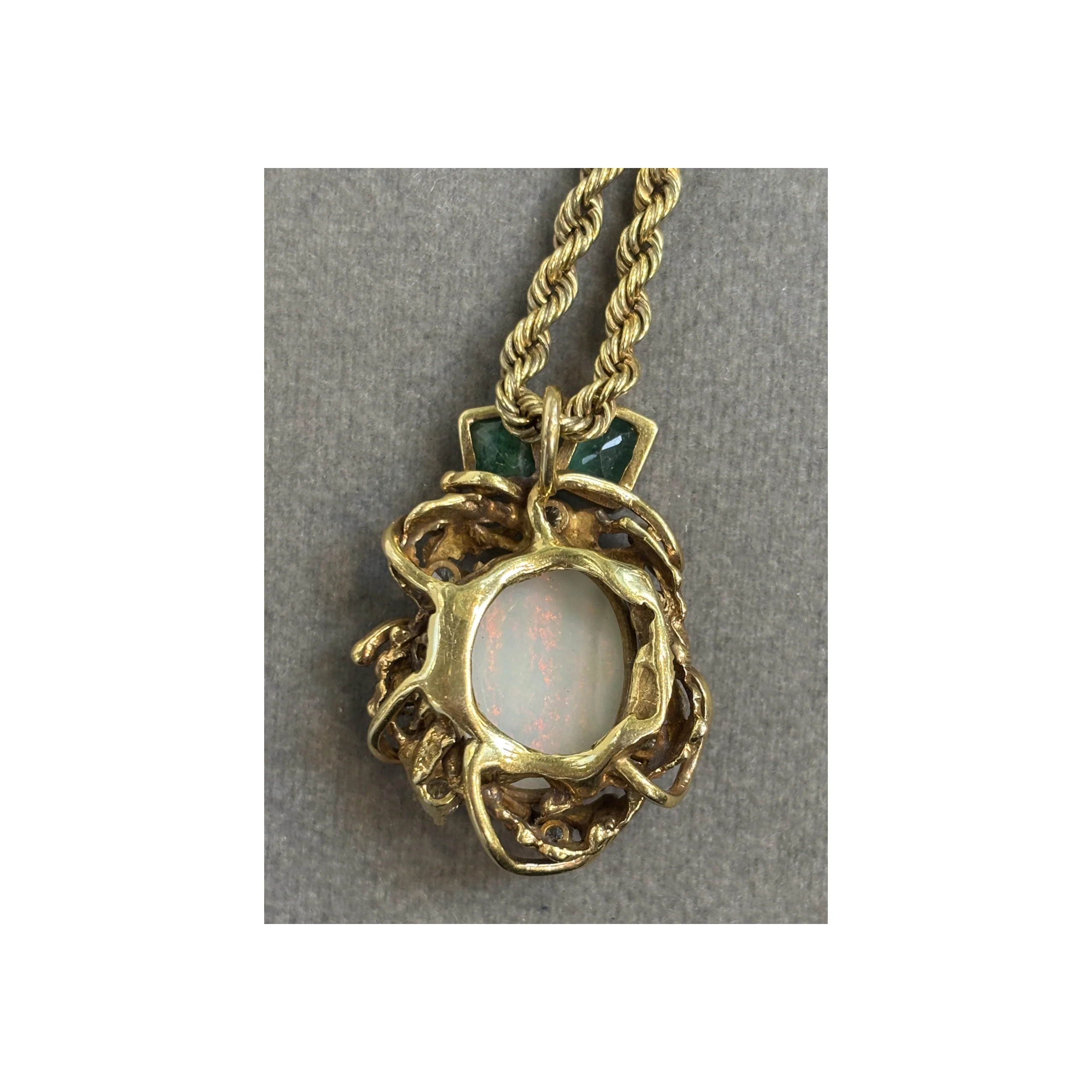 Opal Emerald and Diamond Pendant Necklace - Image 6