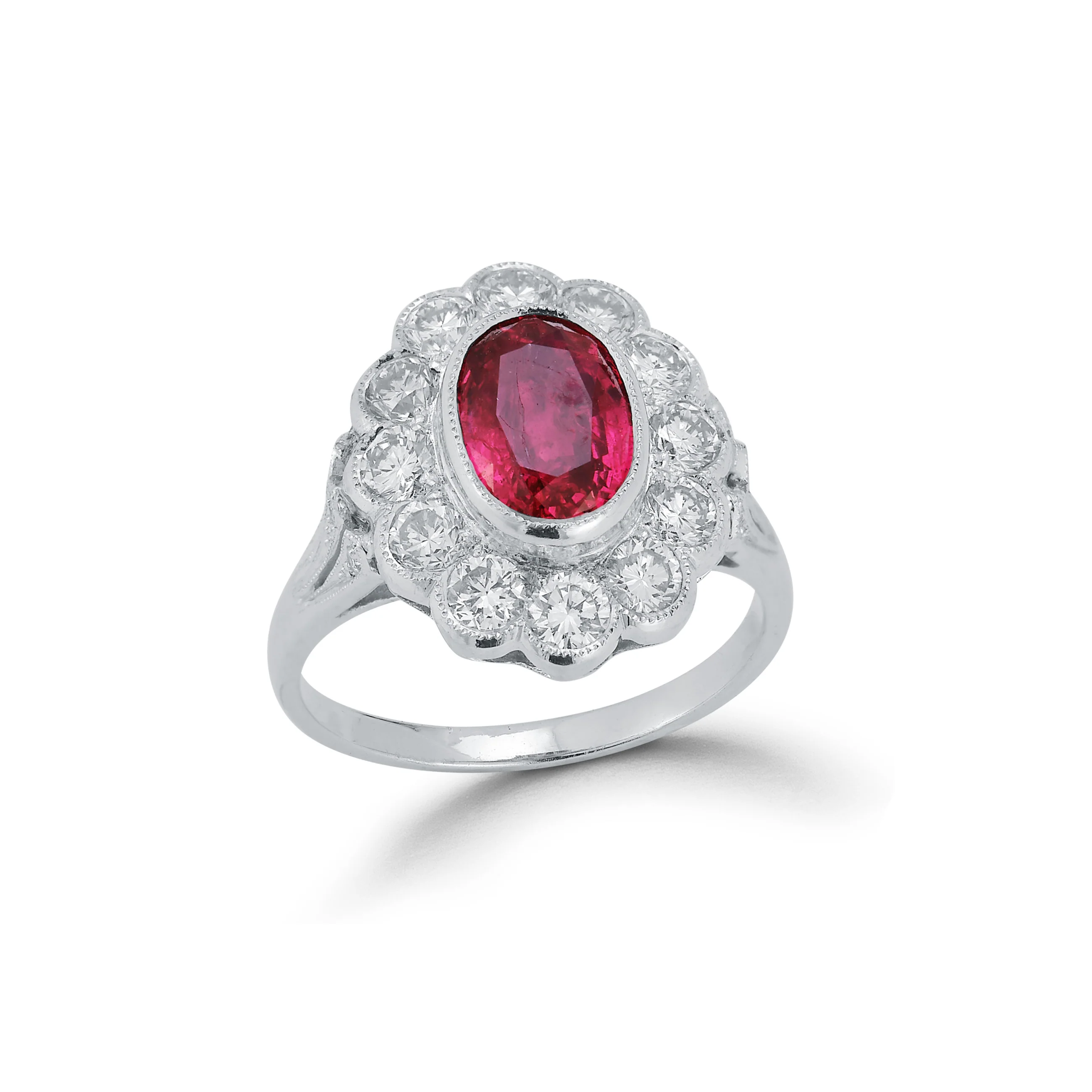 Oval Cut Rubellite & Diamond Flower Ring