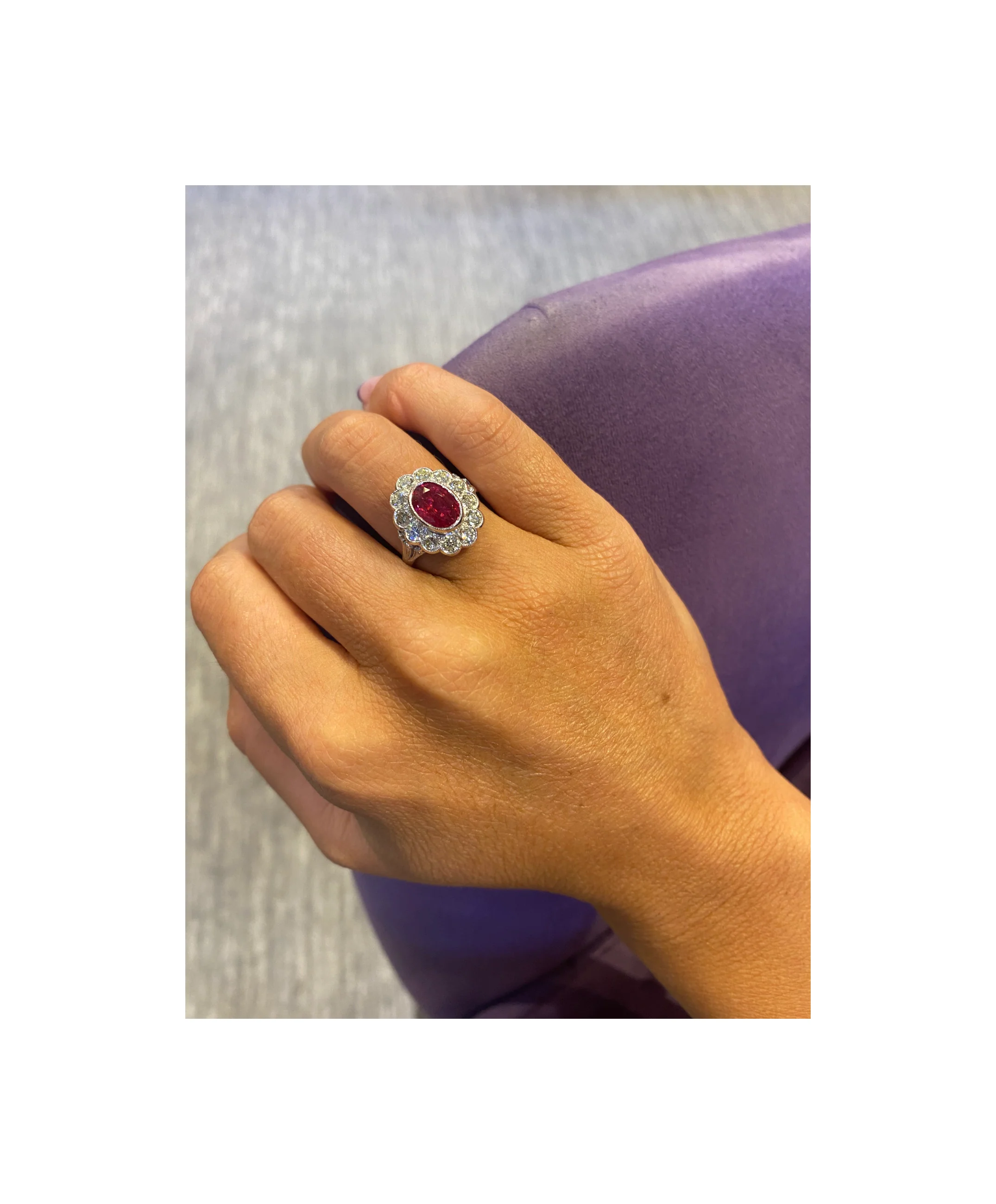 Oval Cut Rubellite & Diamond Flower Ring - Image 2