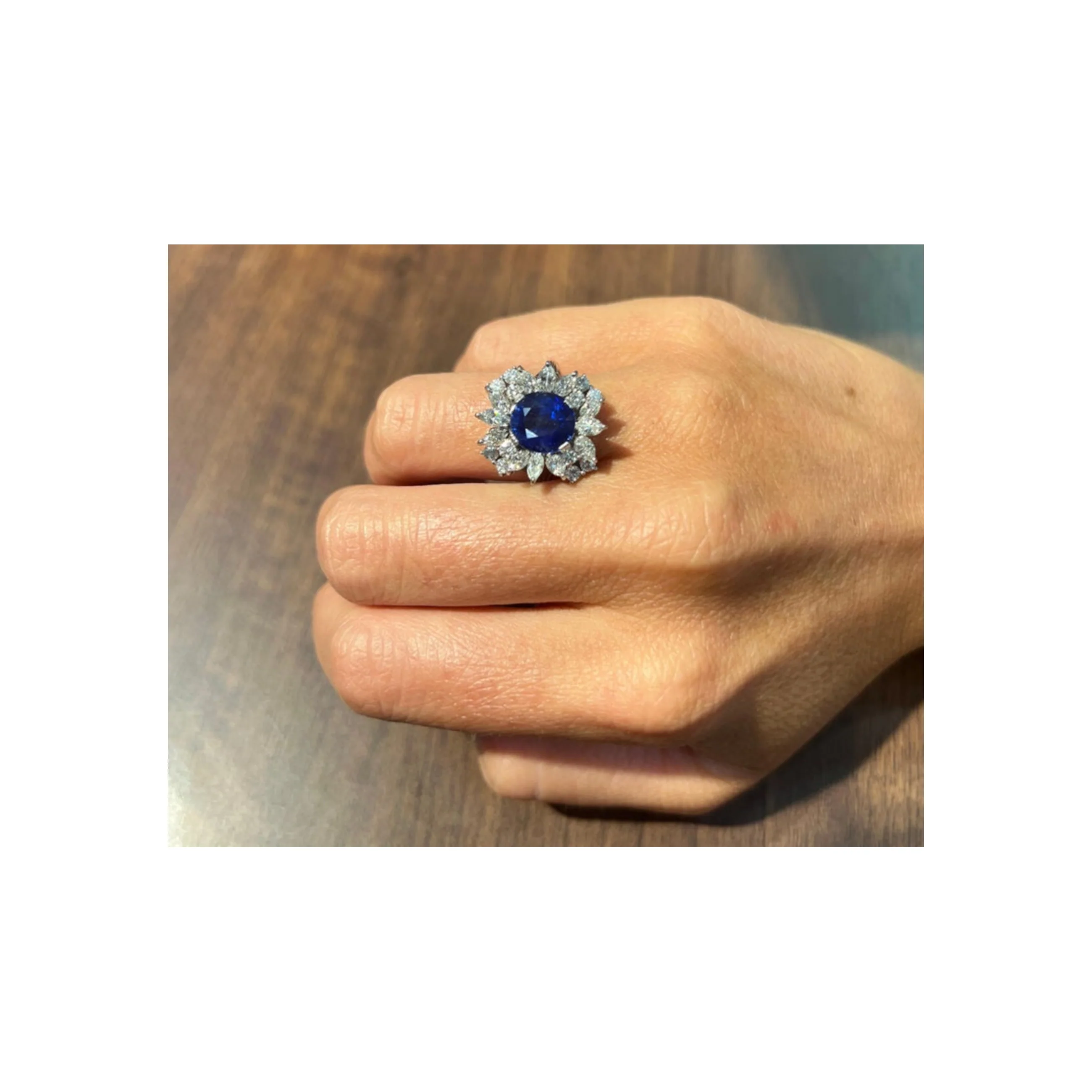 Oval Cut Sapphire & Diamond Cocktail Ring - Image 2